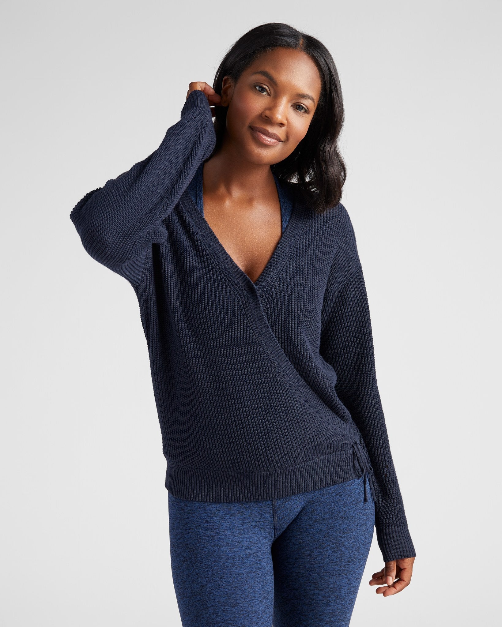 Navy $|& Interval Surplice Wrap Sweater - SOF Front
