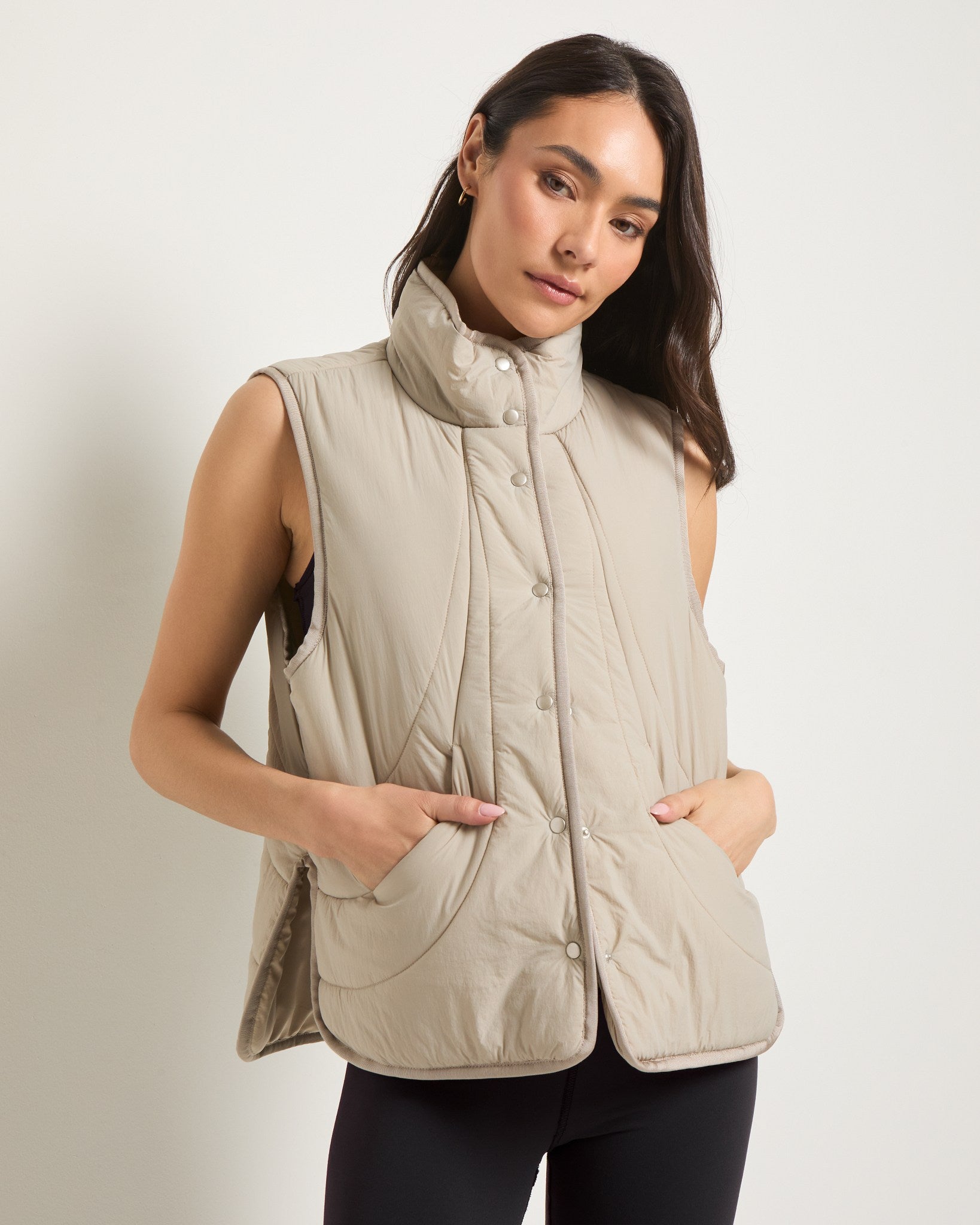 Sand $|& Interval Voyager Light Weight Puffer Vest - SOF Full Front