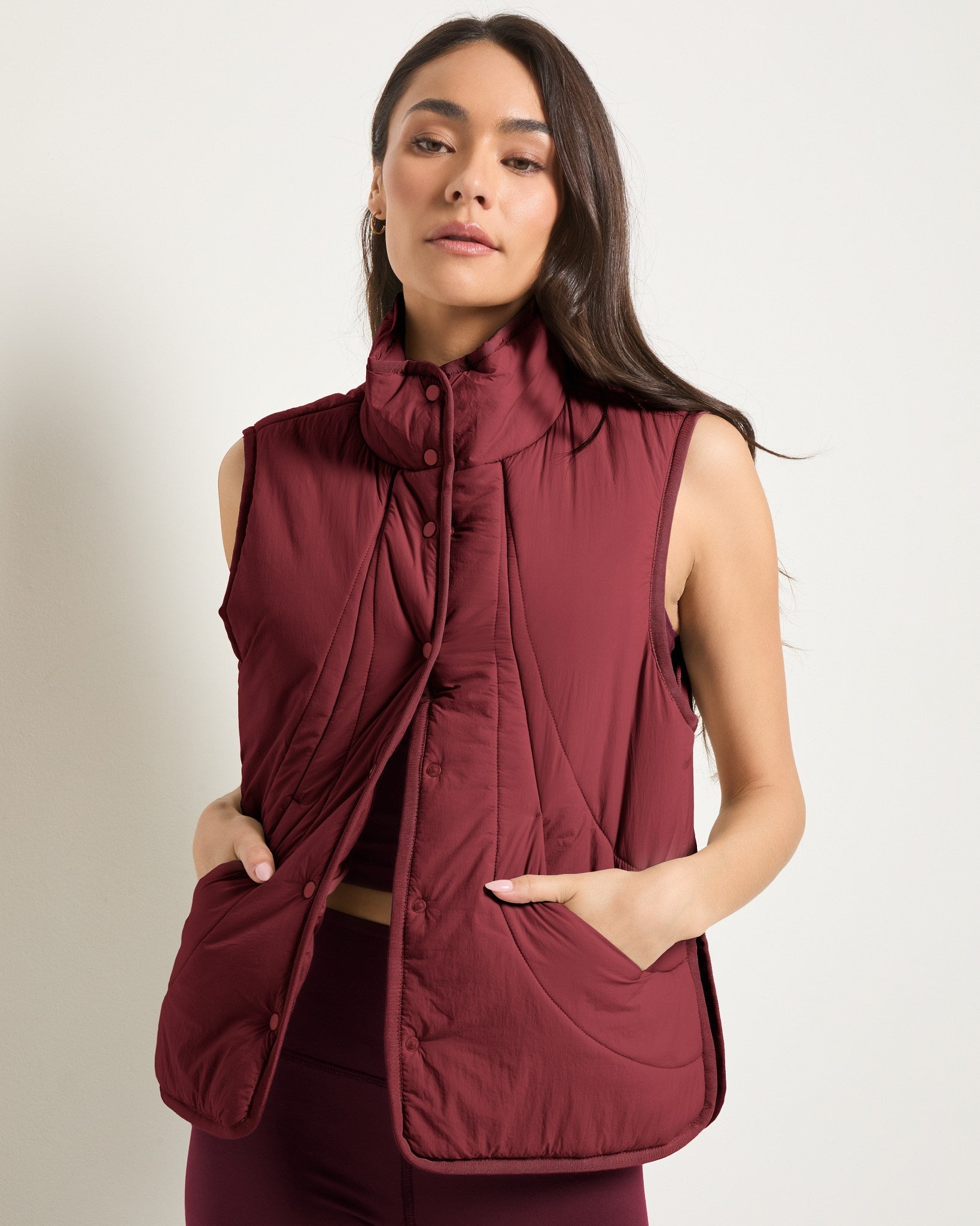 Red Wine $|& Interval Voyager Light Weight Puffer Vest - SOF Full Front