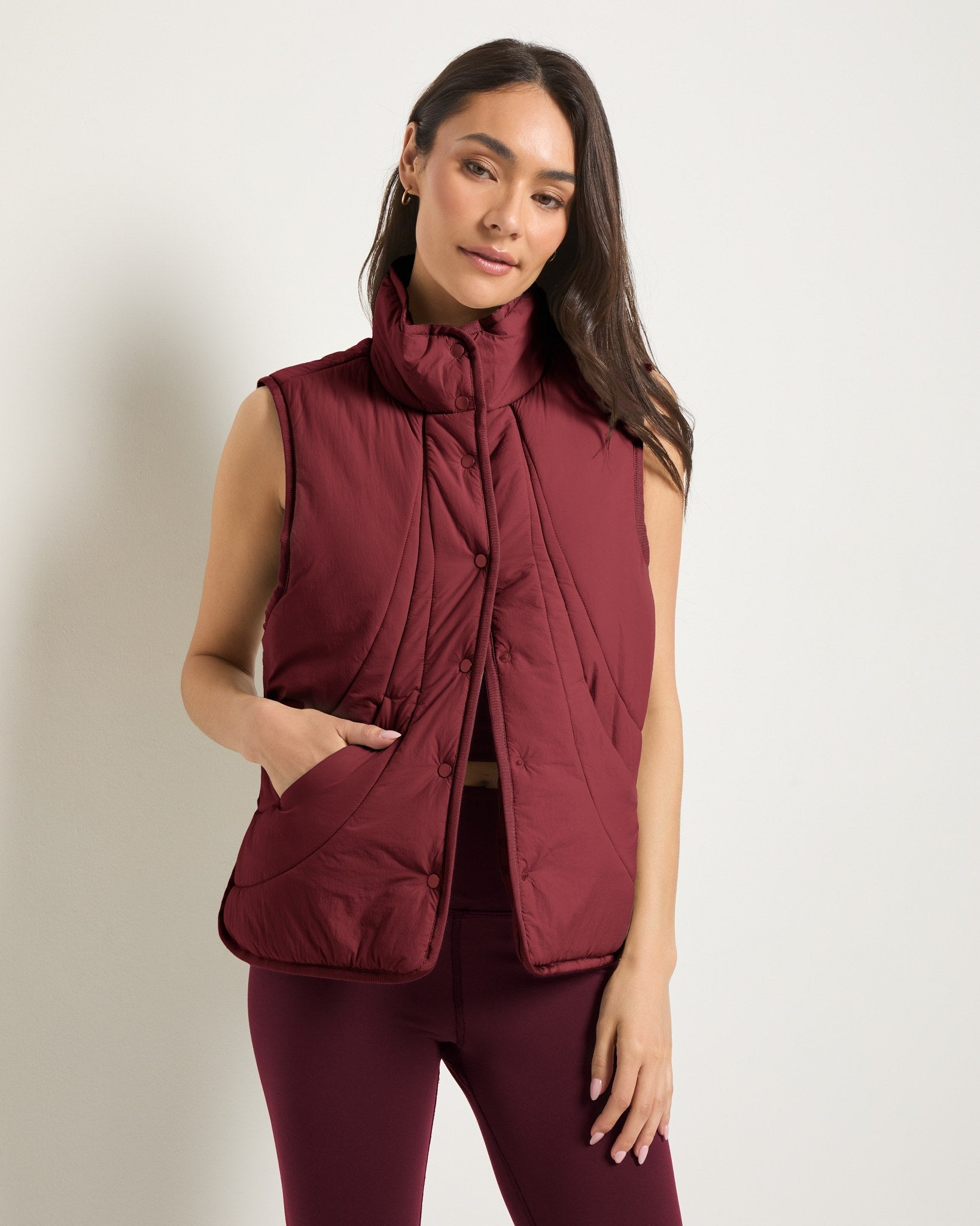 Red Wine $|& Interval Voyager Light Weight Puffer Vest - SOF Front