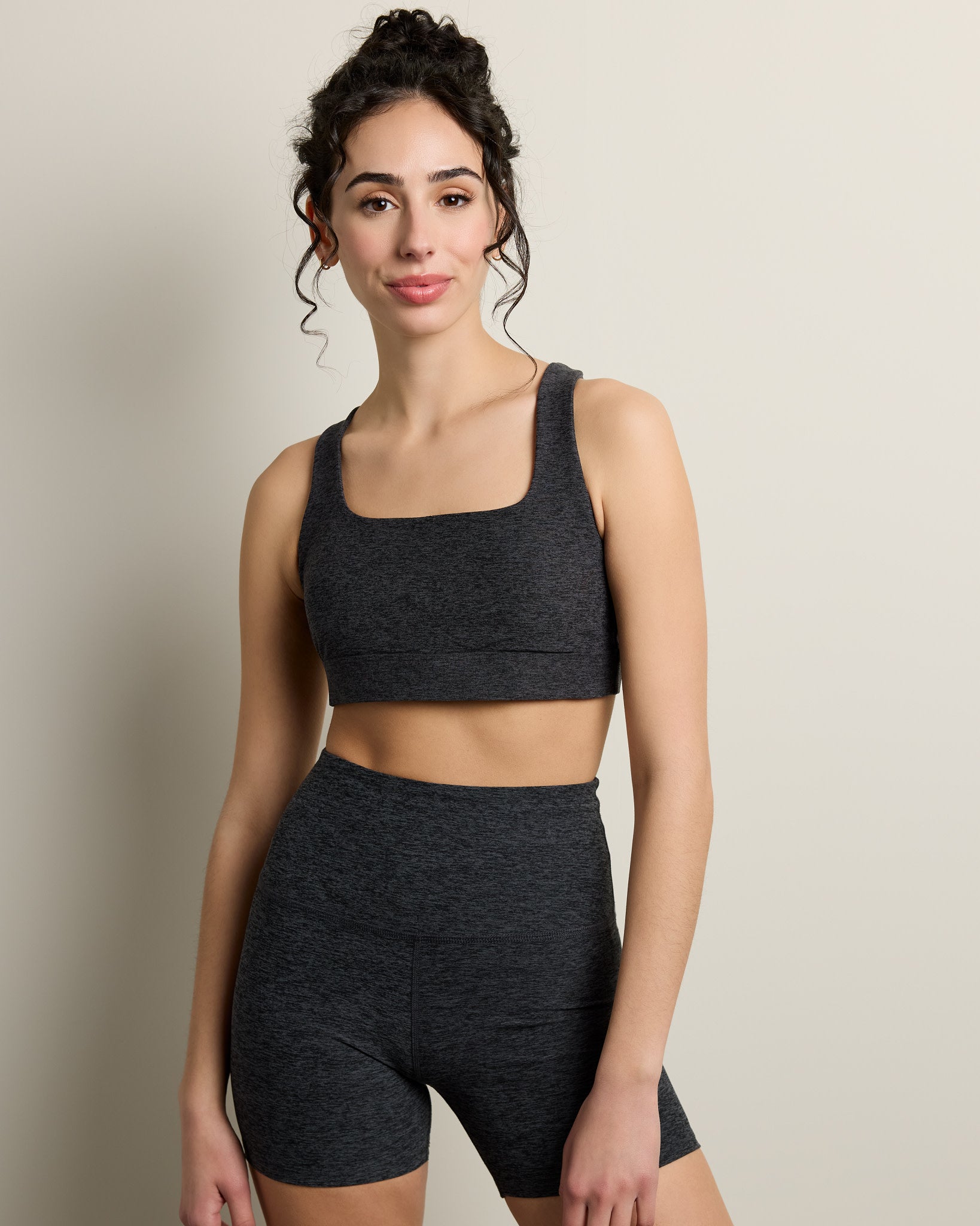 Heather Charcoal $|& Interval FlowHeather Sculpt Skater Bra - SOF Front
