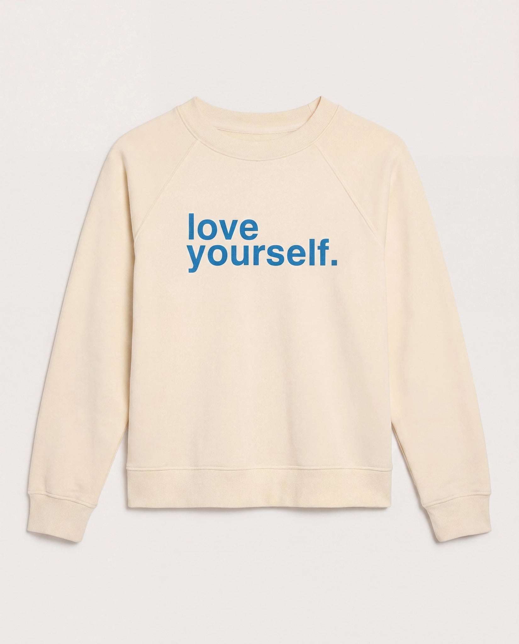 Cream $|& Interval Reset Raglan Sweatshirt Love Yourself - Hanger Detail