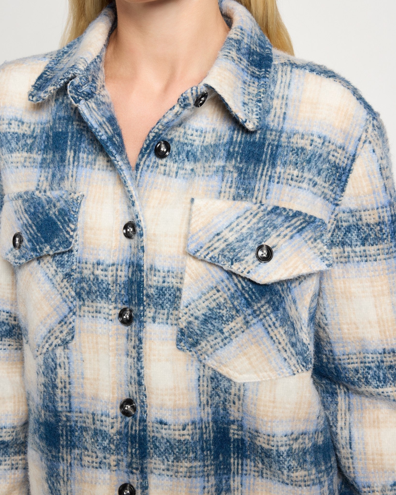 Blue Plaid $|& Interval Cozy Plaid Shacket - SOF Full Front