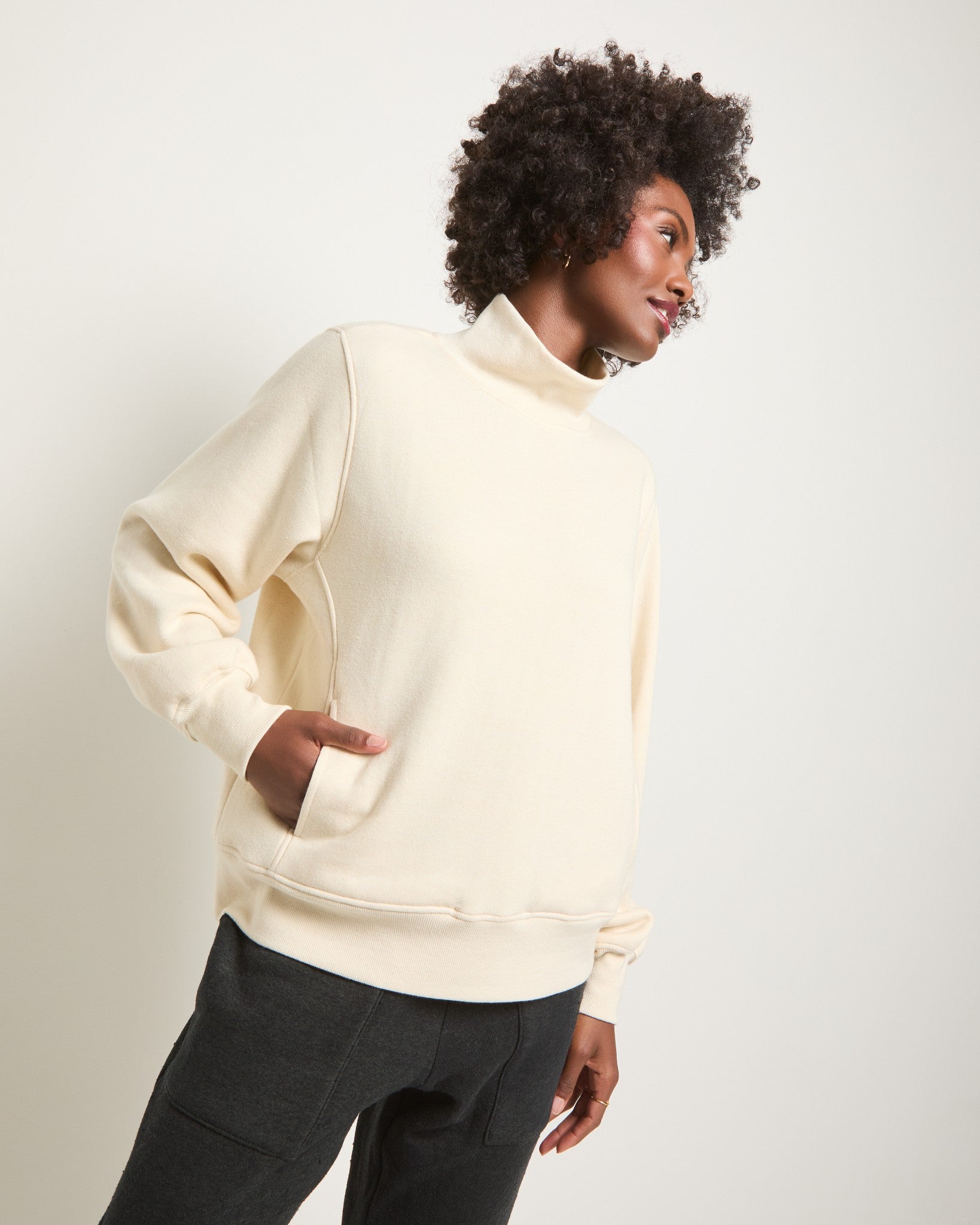 Cream $|& Interval Half Time Funnel Neck Sweatshirt - SOF Full Front