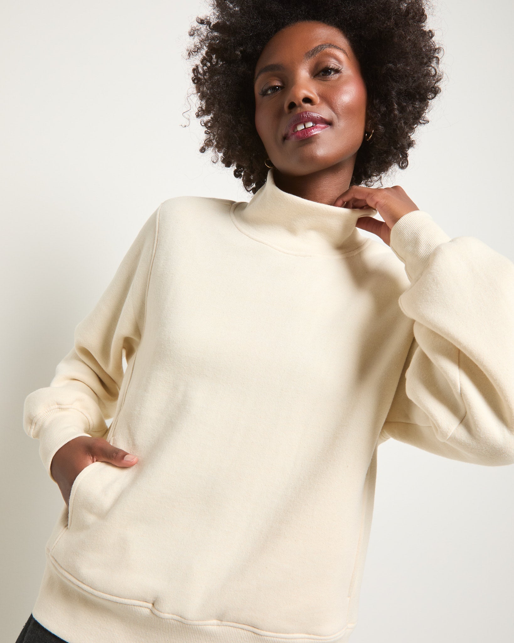 Cream $|& Interval Half Time Funnel Neck Sweatshirt - SOF Front