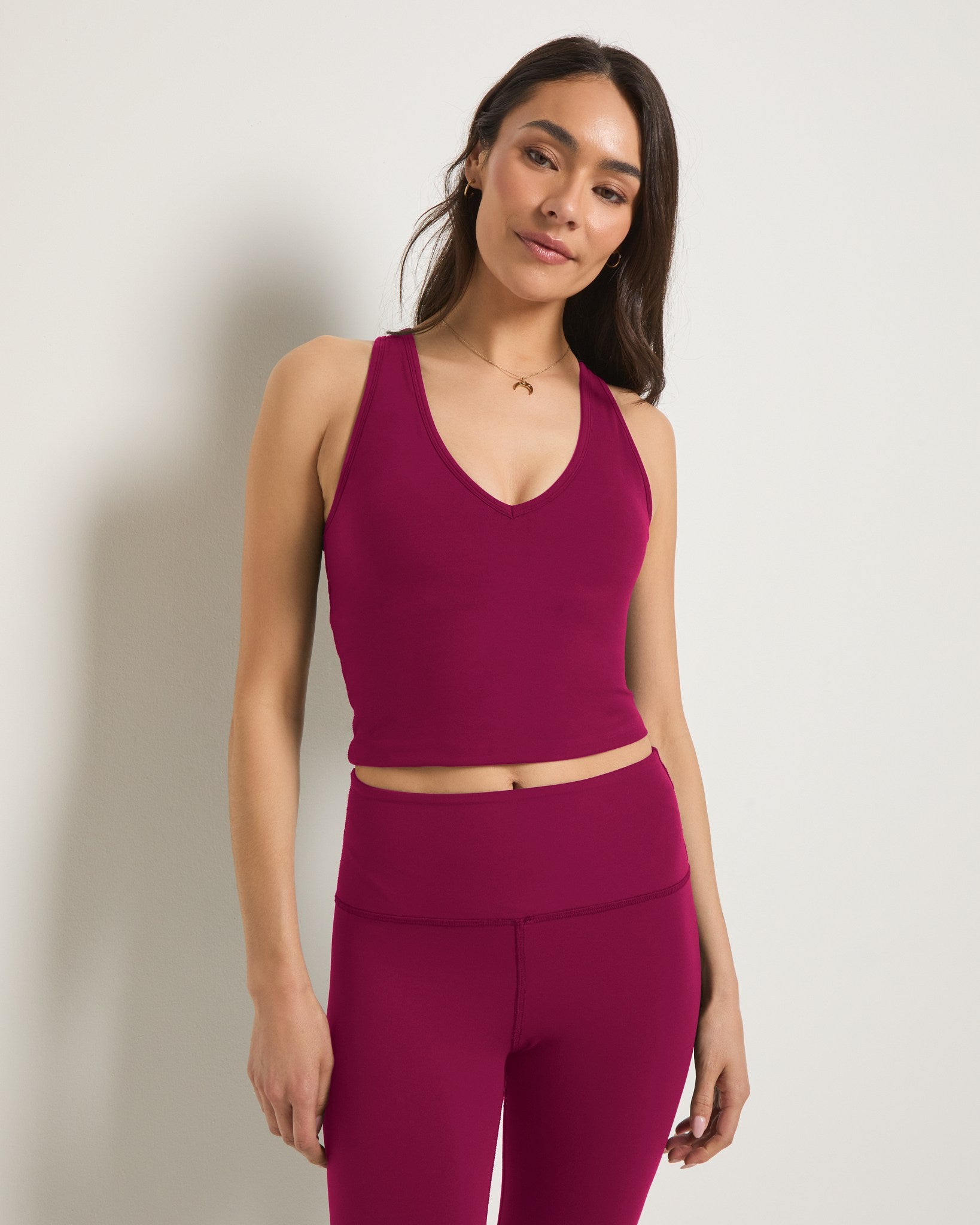 Sangria $|& Interval CloudLight Shape Up Long Crop Tank - SOF Front