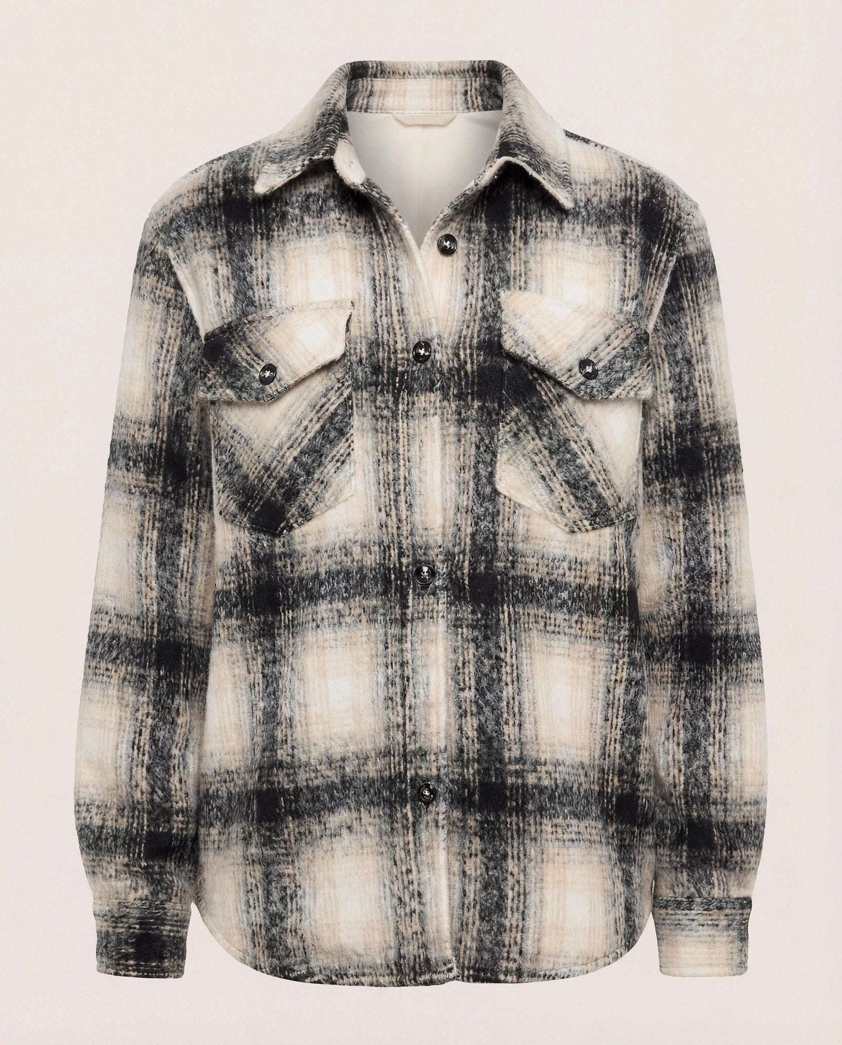 Black Plaid $|& Interval Cozy Plaid Shacket - Hanger Detail
