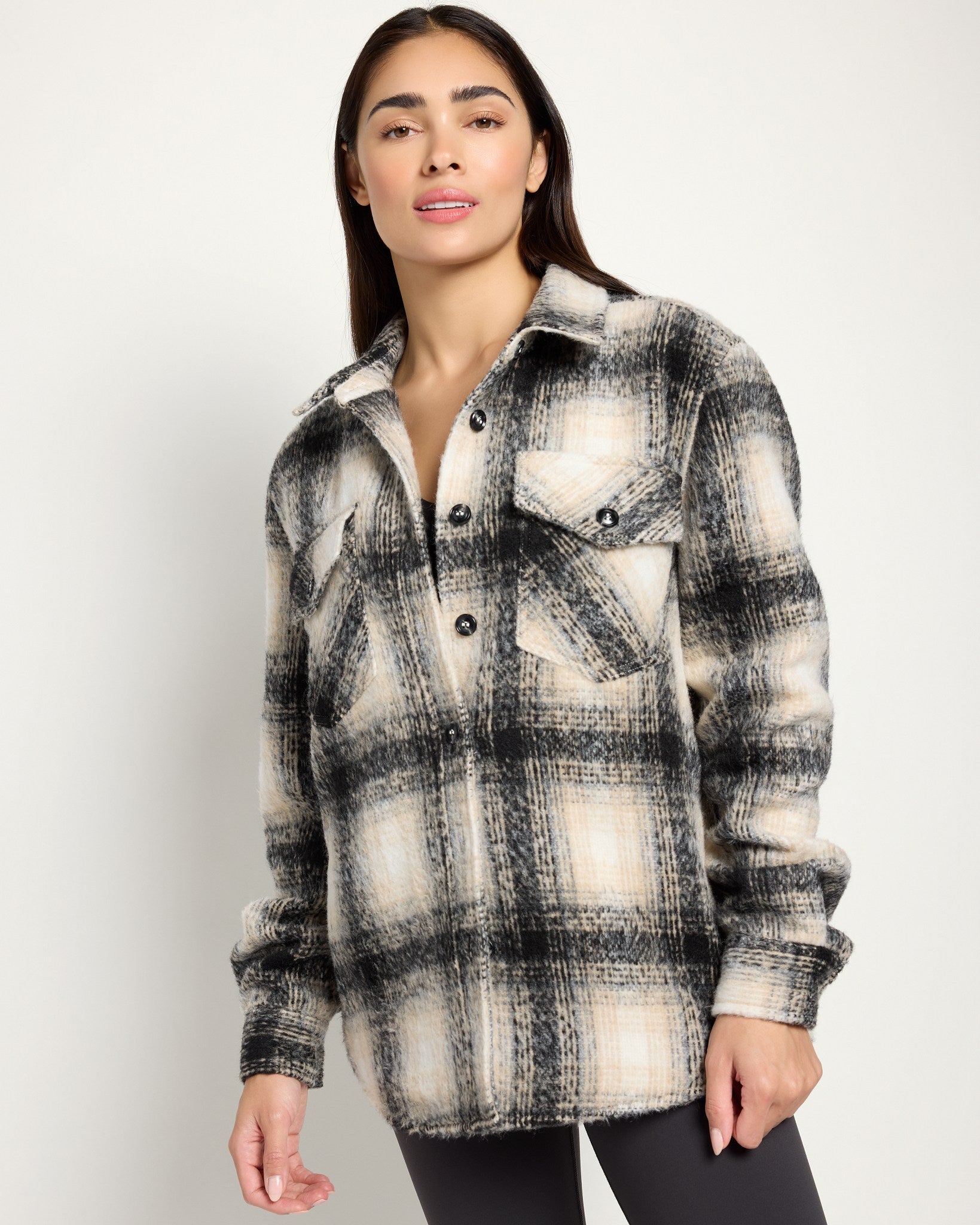 Black Plaid $|& Interval Cozy Plaid Shacket - SOF Front
