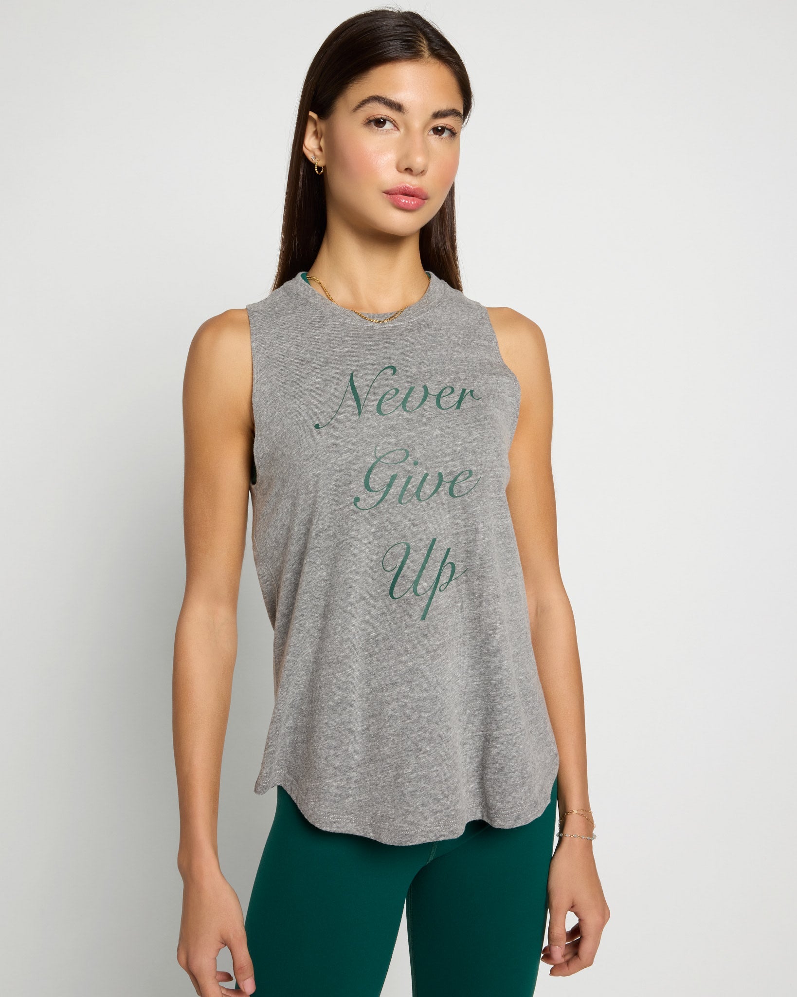 Heather Grey $|& Interval Grace Muscle Tank Never Give Up - SOF Front
