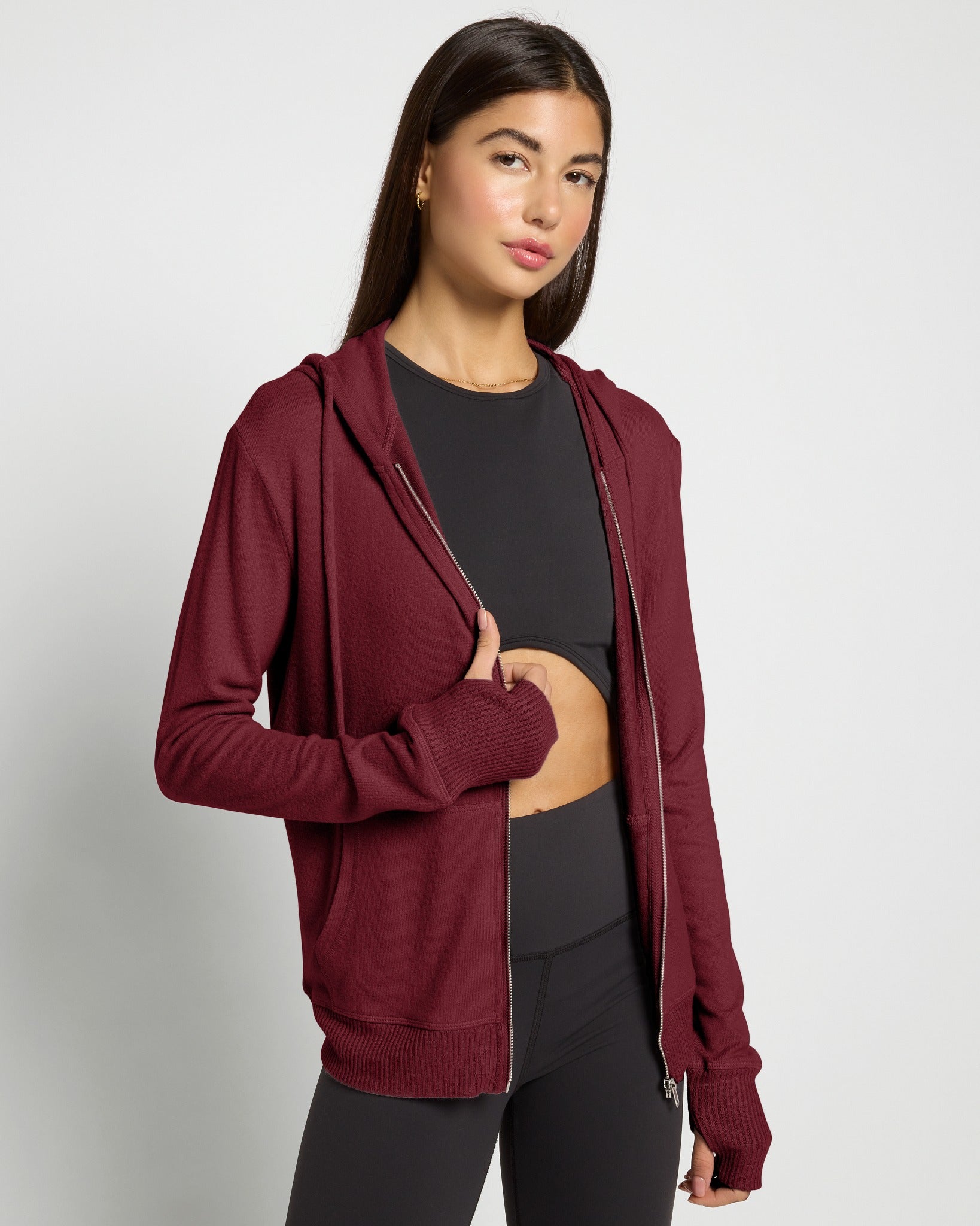 Black Cherry $|& Interval Hacci Zip Hoodie - SOF Front