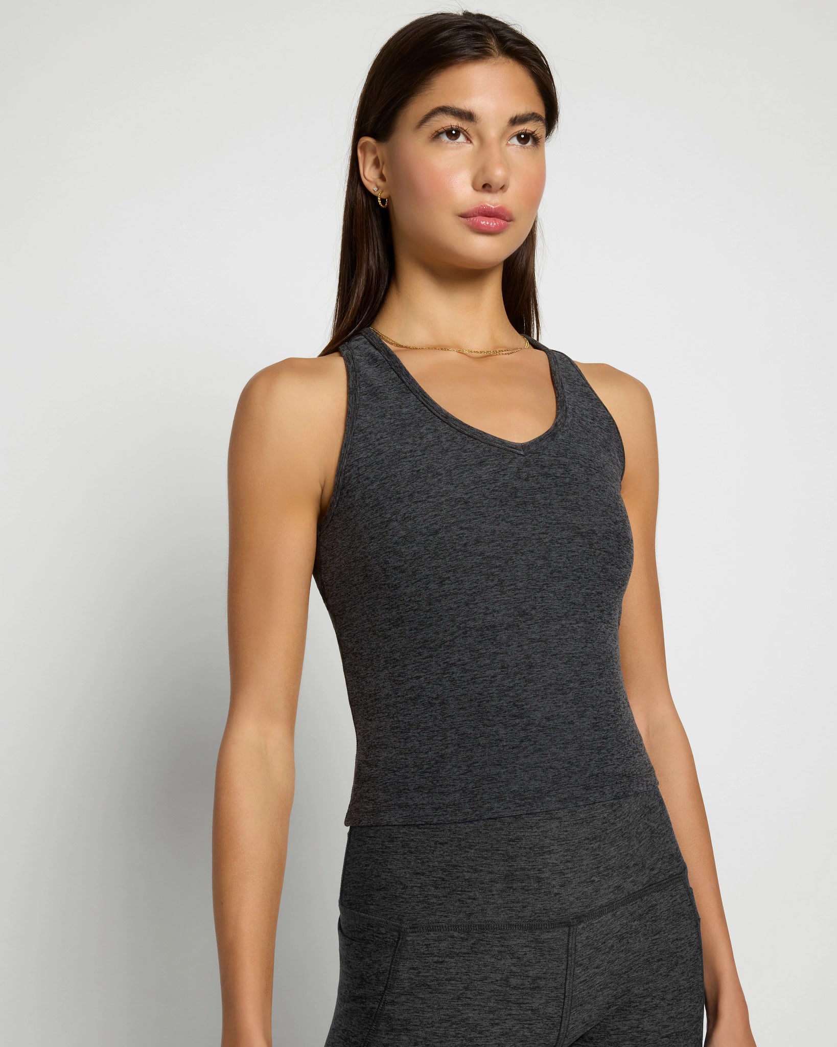Heather Charcoal $|& Interval FlowHeather Sculpt Stride Long Crop Tank - SOF Front