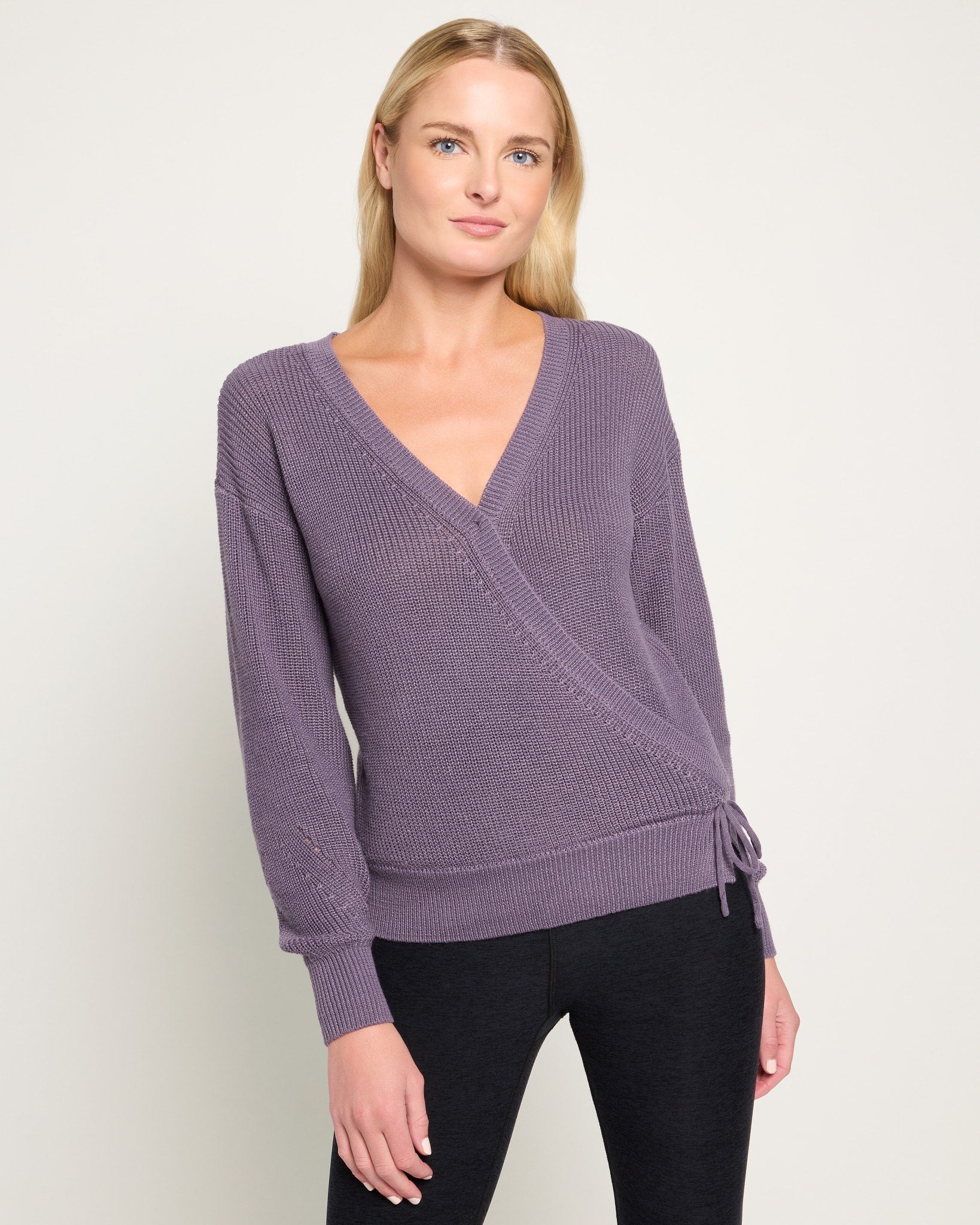 Lavender $|& Interval Surplice Wrap Sweater - SOF Front