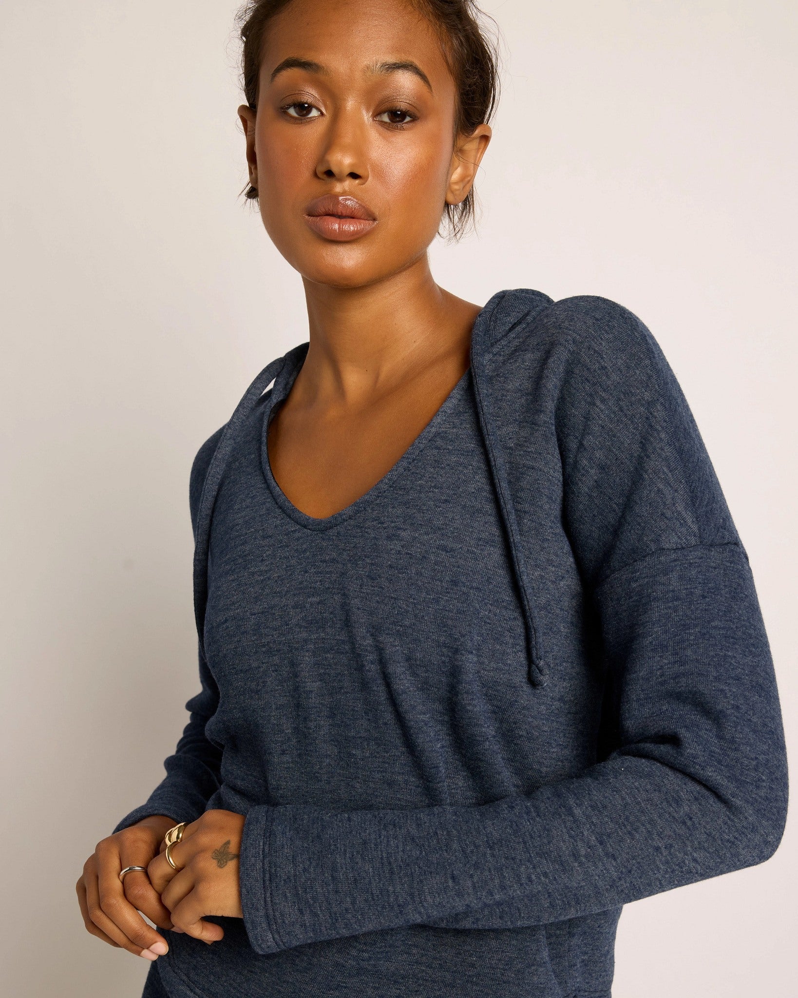 Ink Navy $|& Interval Tri-Blend Fleece Graceful Hoodie - SOF Full Front