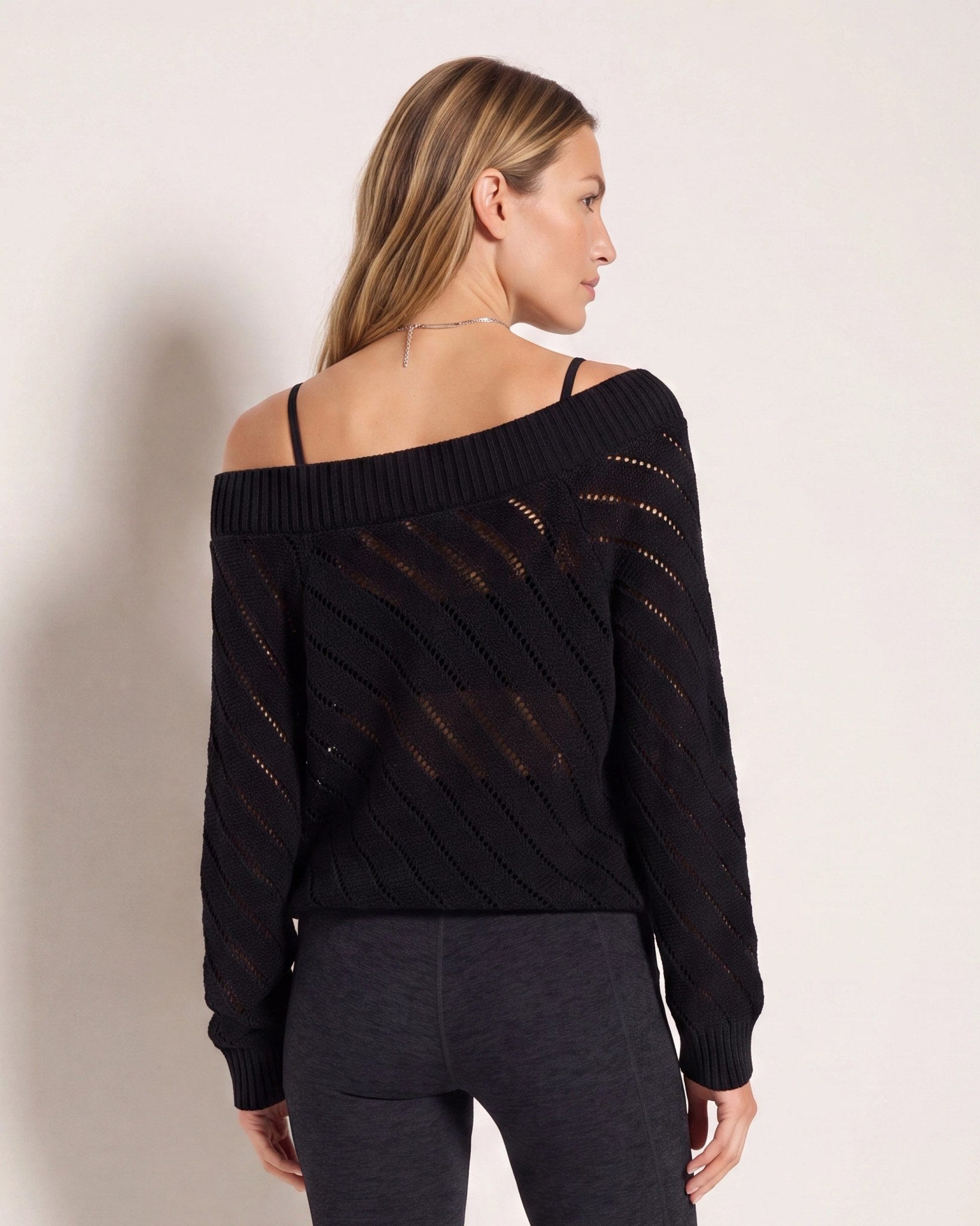 Black $|& Interval Release Off The Shoulder Sweater - SOF Back