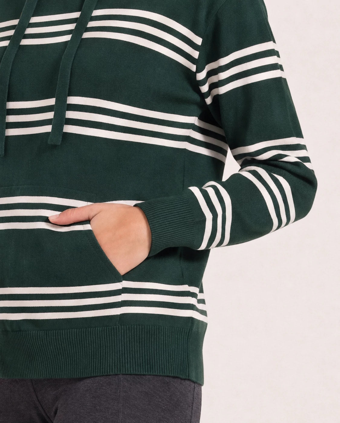 Hunter Green/Ivory Stripe $|& Interval Maritime Hooded Sweater - SOF Detail