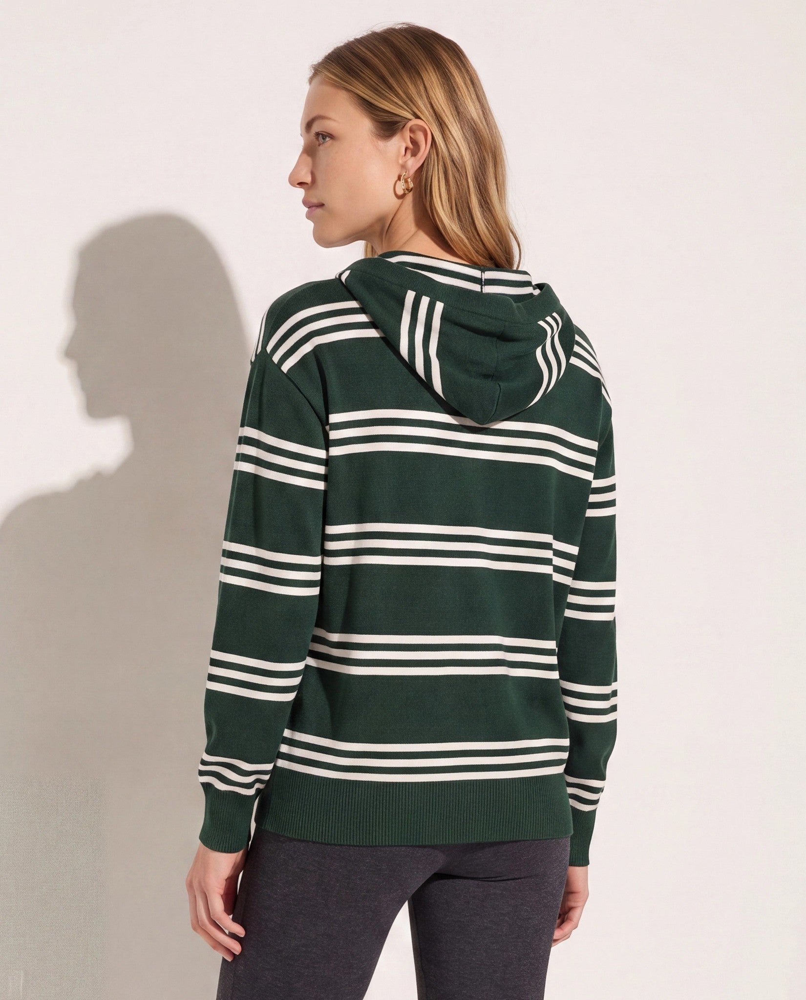Hunter Green/Ivory Stripe $|& Interval Maritime Hooded Sweater - SOF Side