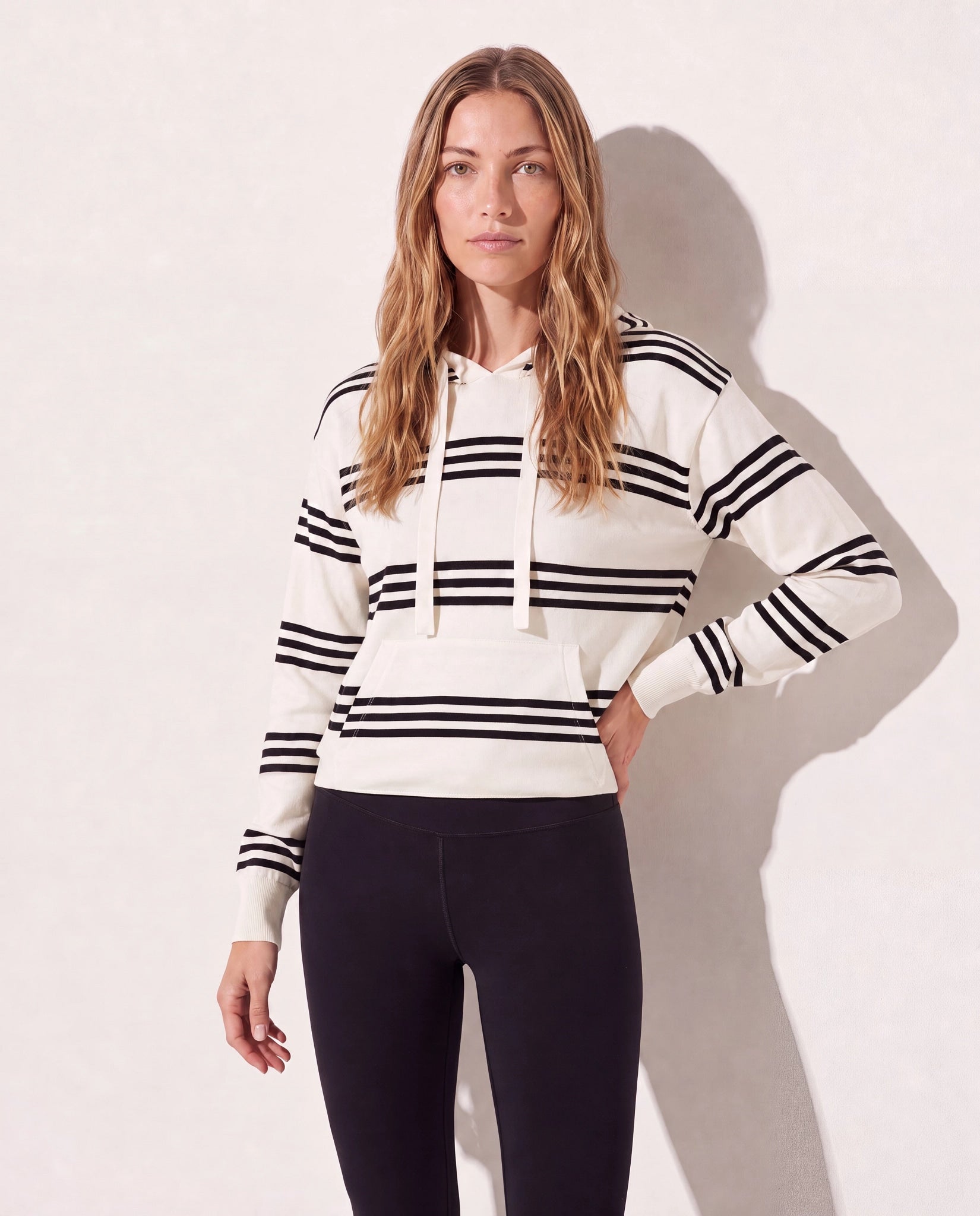 Ivory/Black Stripe $|& Interval Maritime Hooded Sweater - SOF Front