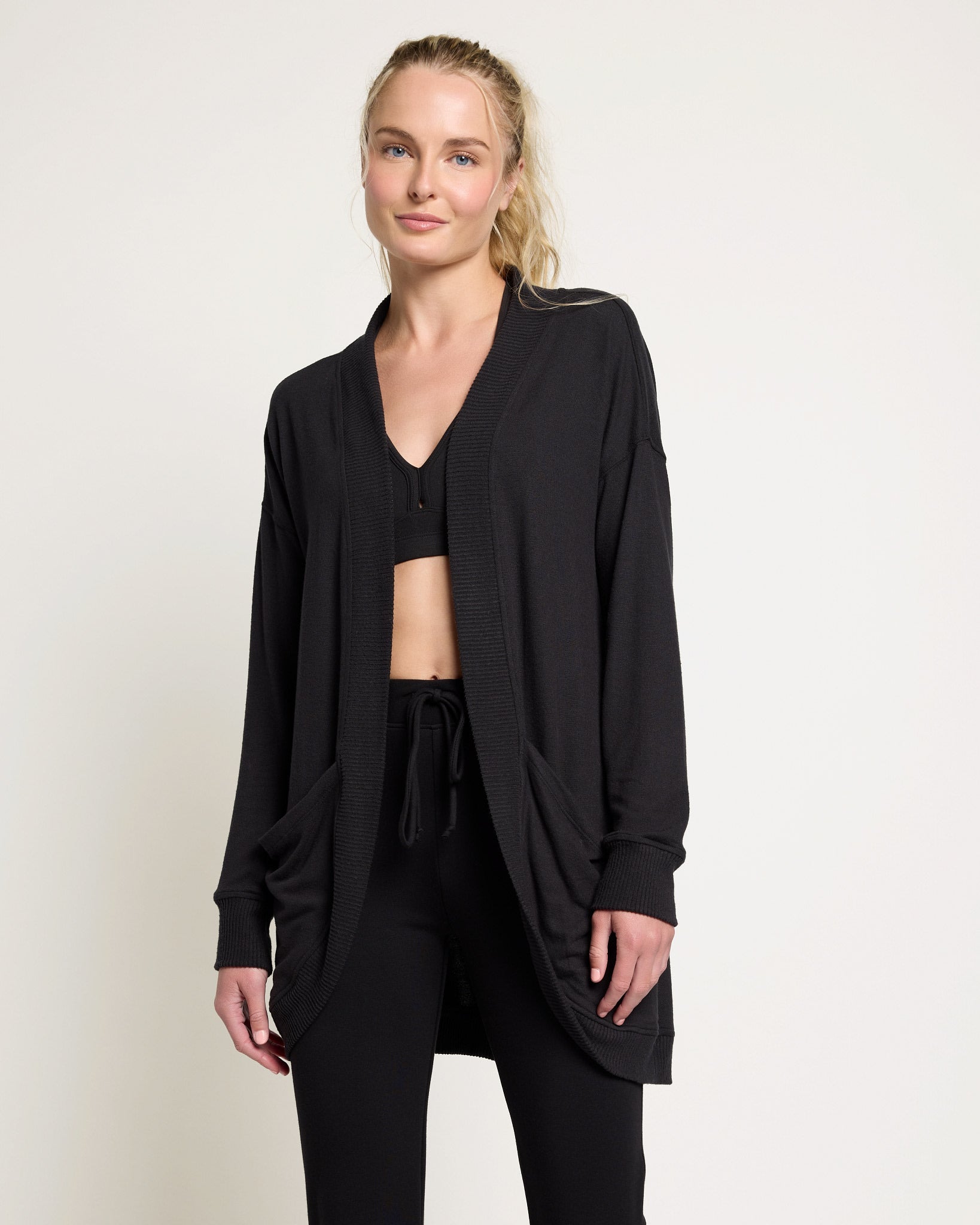 Textured Black $|& Interval Cocoon Cardigan - SOF Front