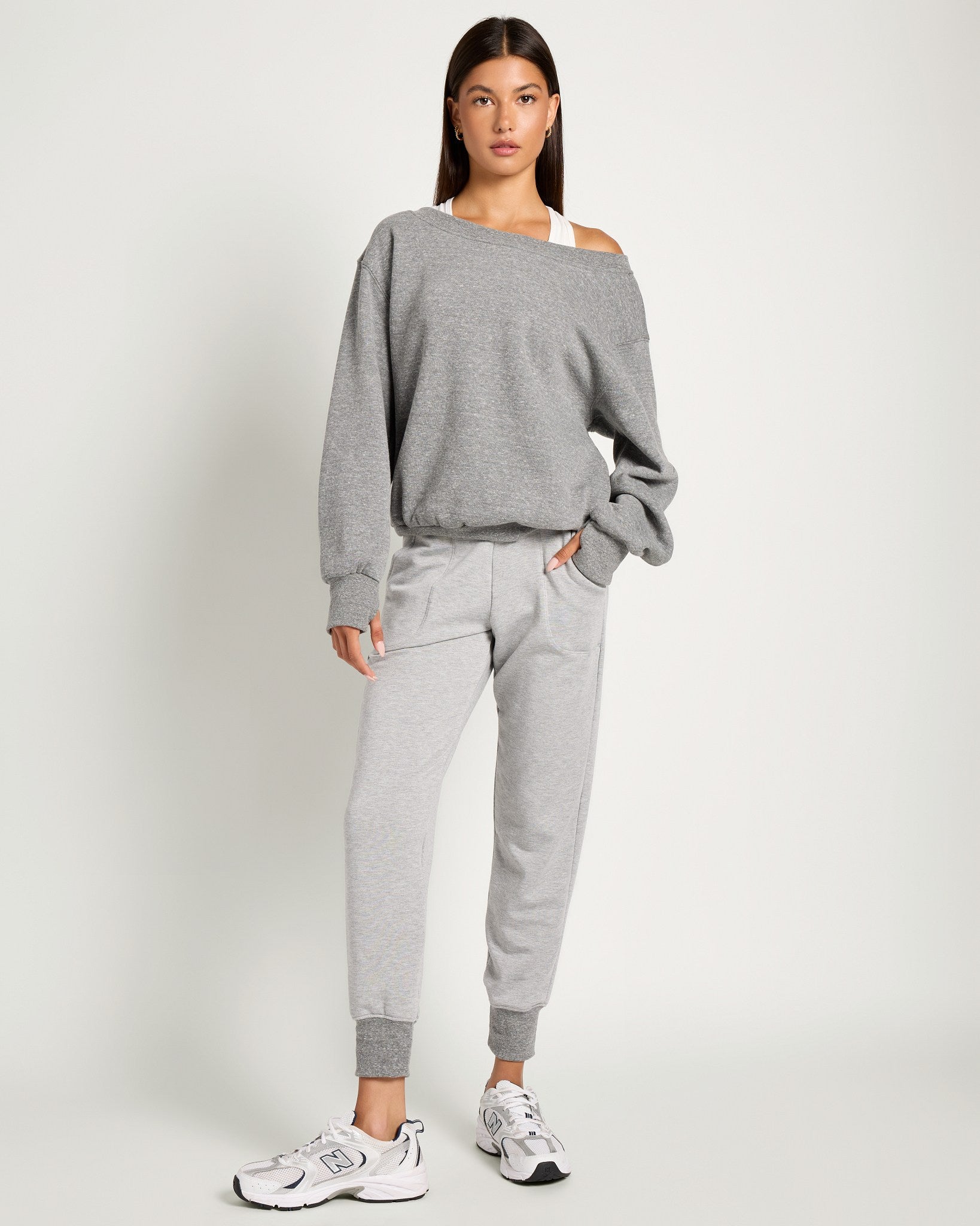 Heather Grey $|& Interval Fleece One Shoulder Pullover - UGC On Fig