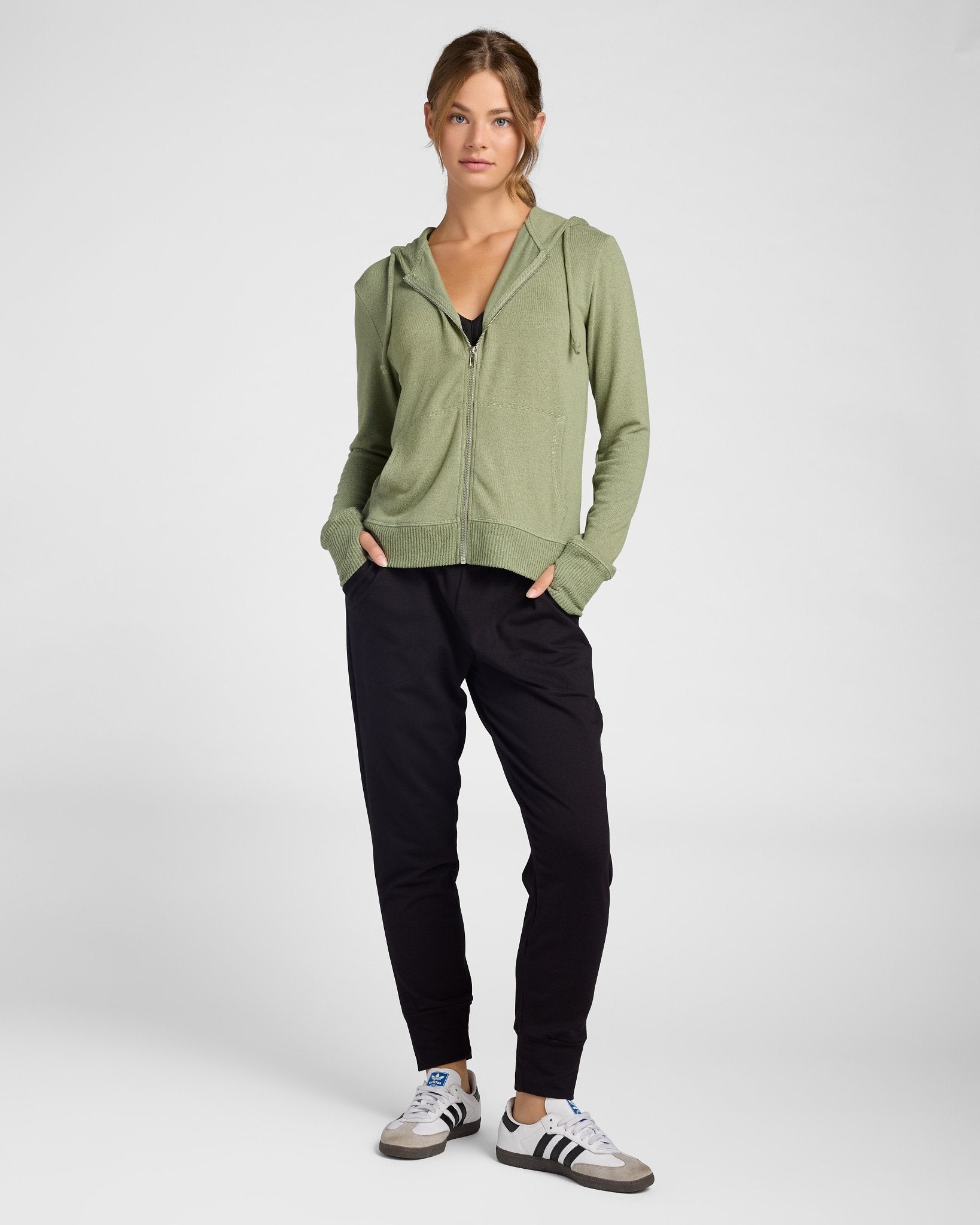 Heathered Olive $|& Interval Hacci Zip Hoodie - UGC On Fig