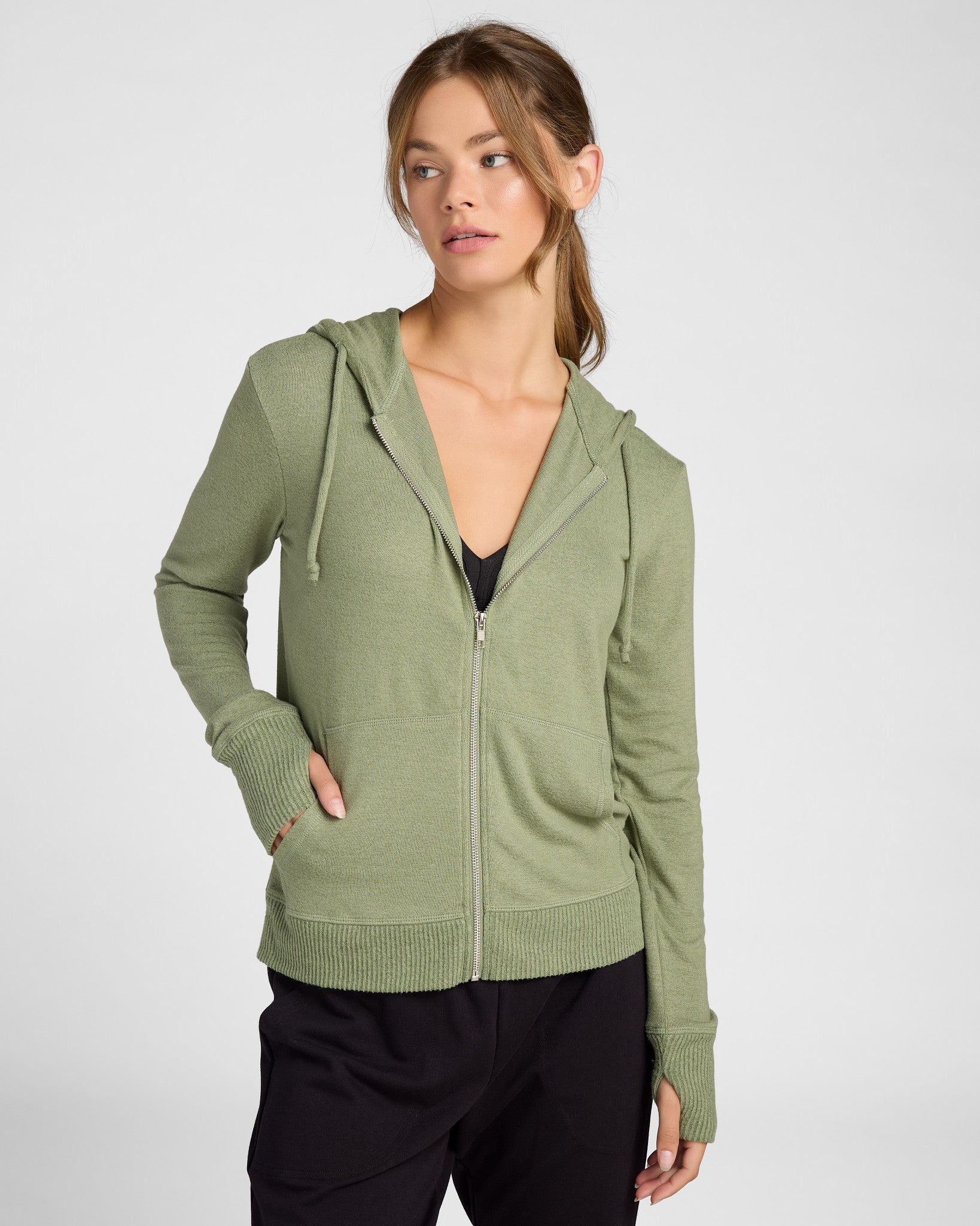 Heathered Olive $|& Interval Hacci Zip Hoodie - SOF Front