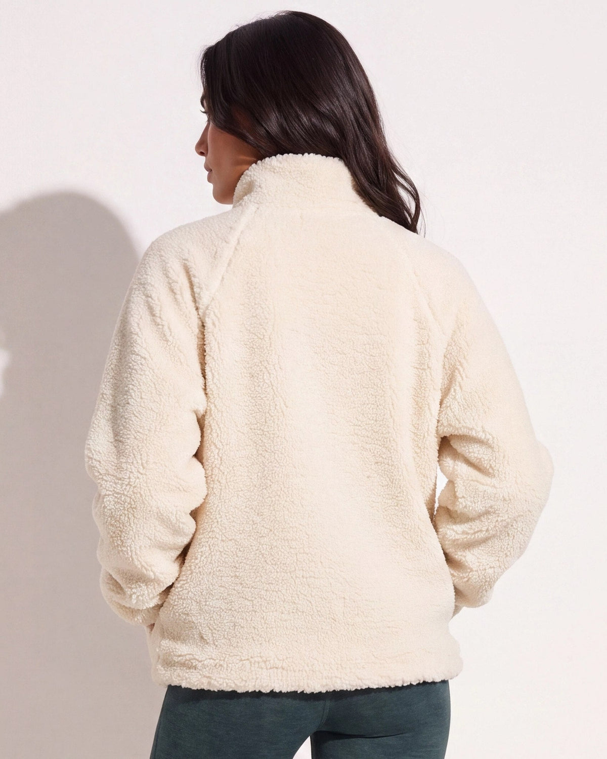 Cream/Brown $|& Herizon Sherpa Jacket with Corduroy Pocket - SOF Side