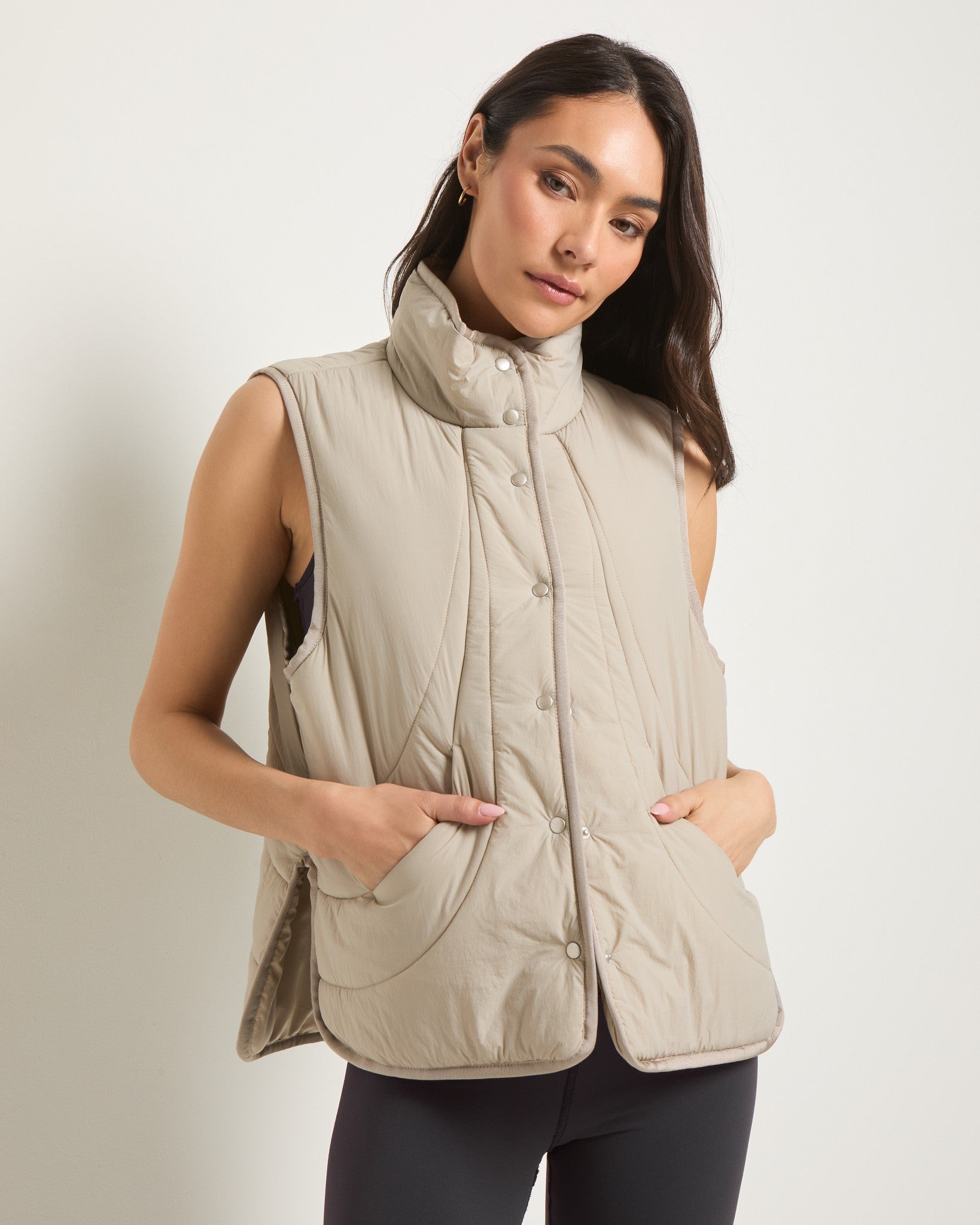 Sand Beige $|& Interval Voyager Light Weight Puffer Vest - SOF Full Front