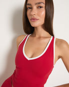 Poppy Solid/White $|& Interval FlowHeather Sculpt Stride Tank - VOF Front