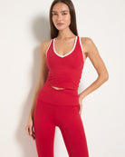 Poppy Solid/White $|& Interval FlowHeather Sculpt Stride Tank - SOF Front