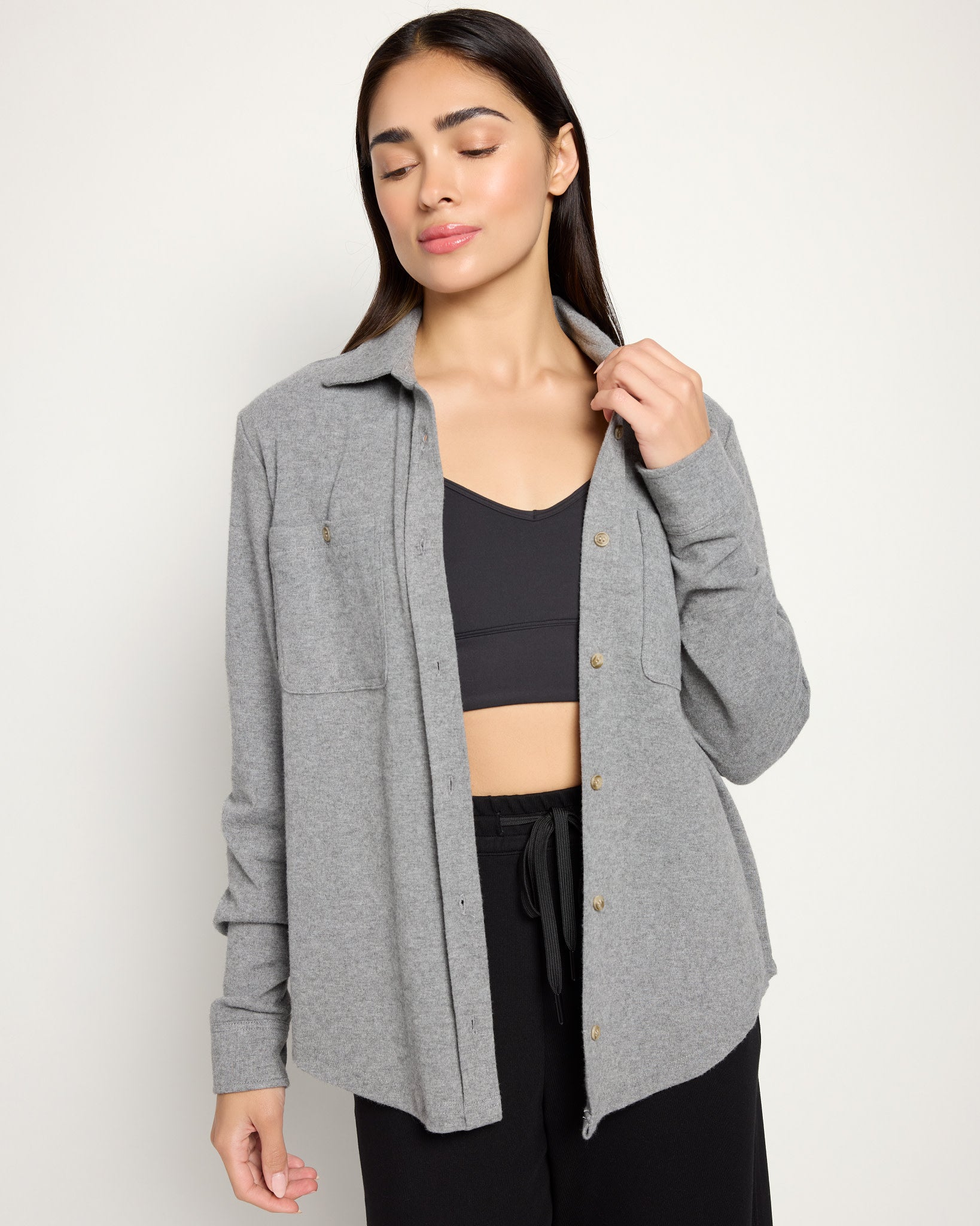 Heather Grey $|& Interval Intention Solid Knit Shirt - SOF Front