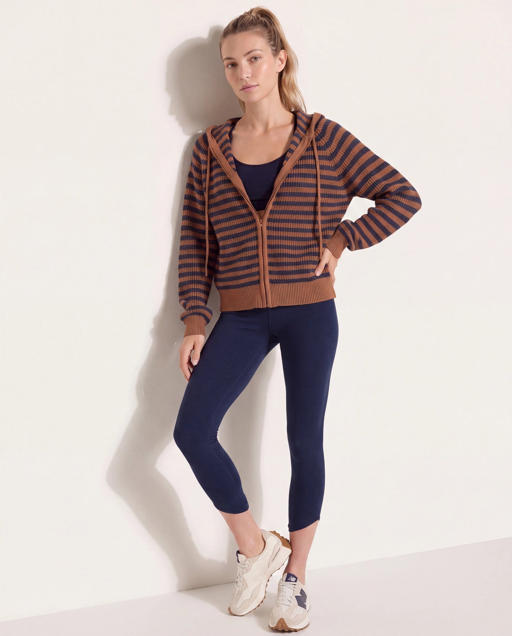 Caramel Stripe $|& Herizon Rosebud Zip Cardigan - SOF Detail