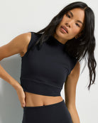 Black $|& Interval CloudLight Vibe Long Crop Tank - SOF Front