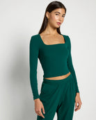 Forest Green $|& Interval CloudLight Tempo Long Crop Top - SOF Front