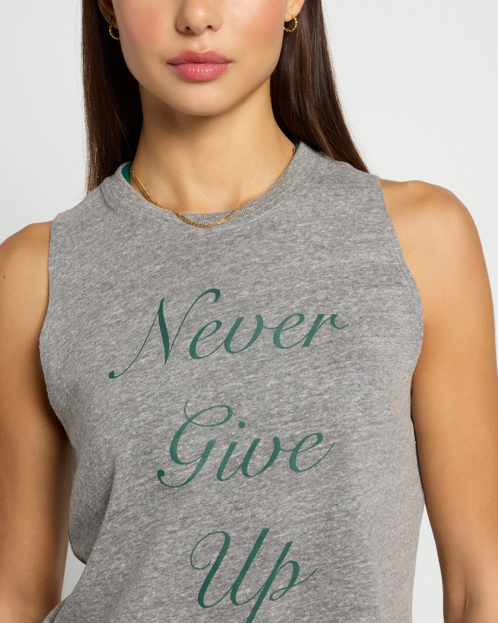 Heather Grey $|& Interval Grace Muscle Tank Never Give Up - SOF Full Front