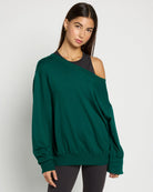 Forest Green $|& Interval Flex Fleece One Shoulder Pullover - SOF Front