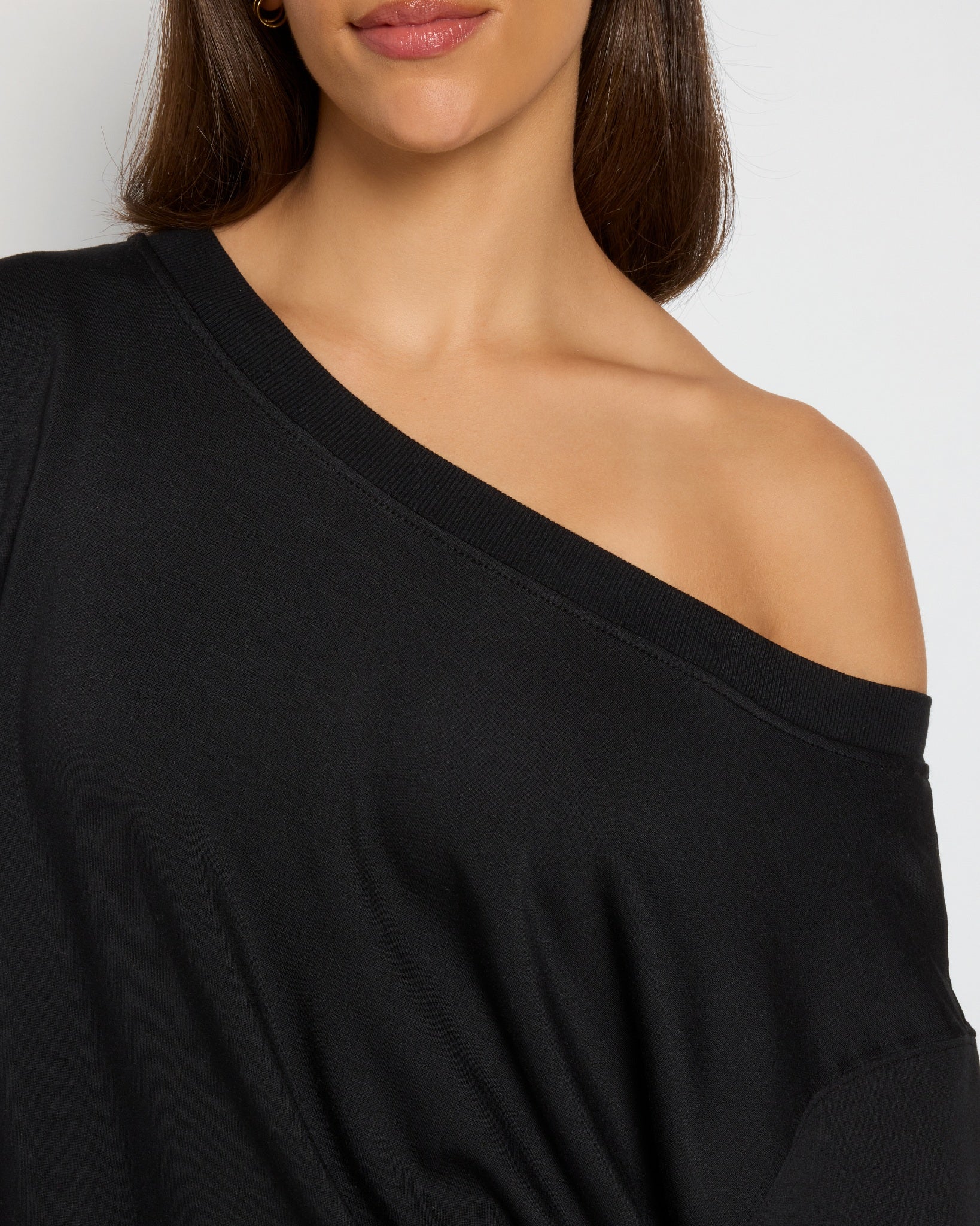 Black $|& Interval Flex Fleece One Shoulder Pullover - SOF Full Front