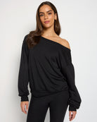 Black $|& Interval Flex Fleece One Shoulder Pullover - SOF Front
