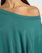 Deep Teal $|& Interval Flex Fleece One Shoulder Pullover - SOF Full Front
