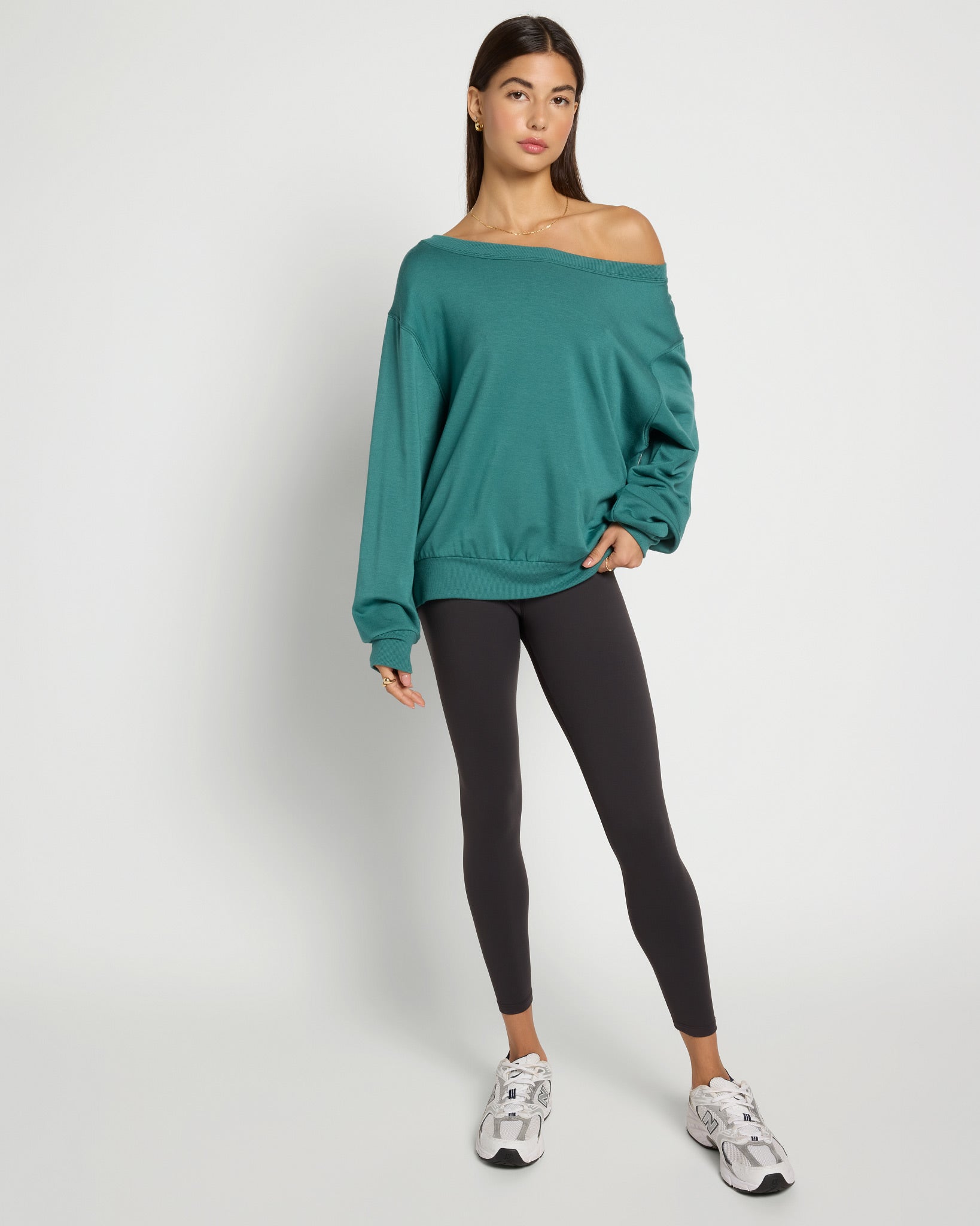Deep Teal $|& Interval Flex Fleece One Shoulder Pullover - UGC On Fig