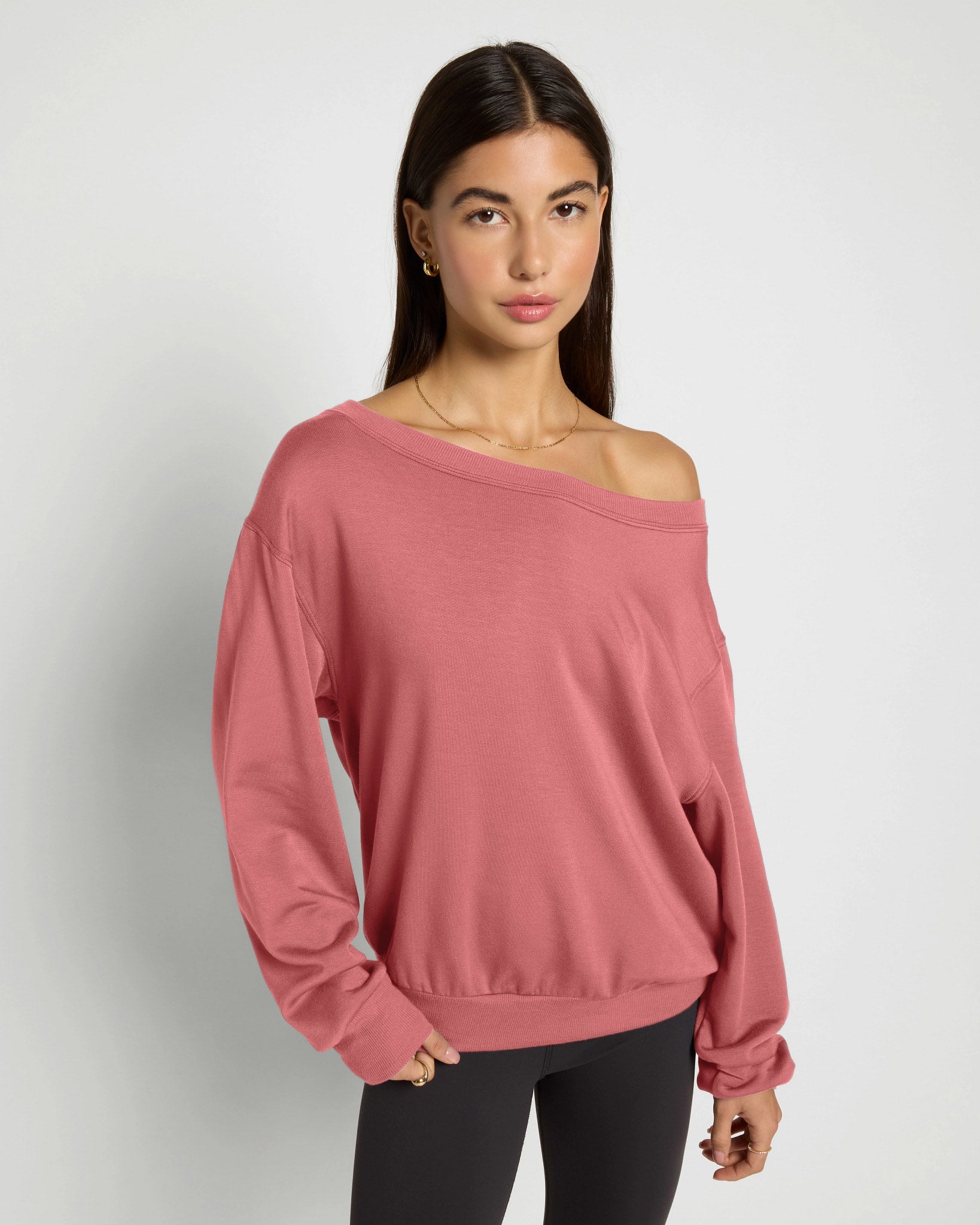Marsala $|& Interval Flex Fleece One Shoulder Pullover - SOF Front