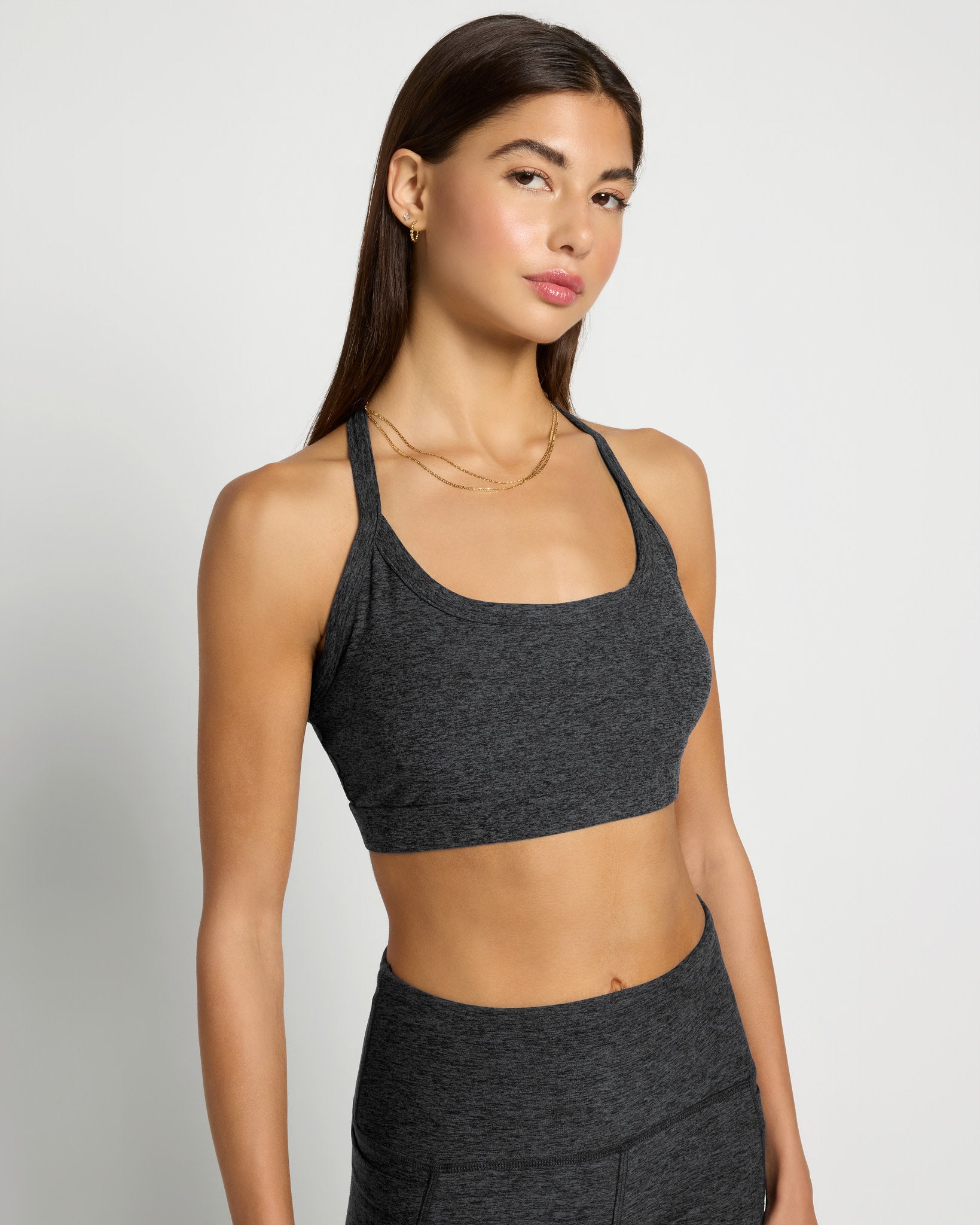 Heather Charcoal $|& Interval FlowHeather Sculpt Zest Bra - SOF Front