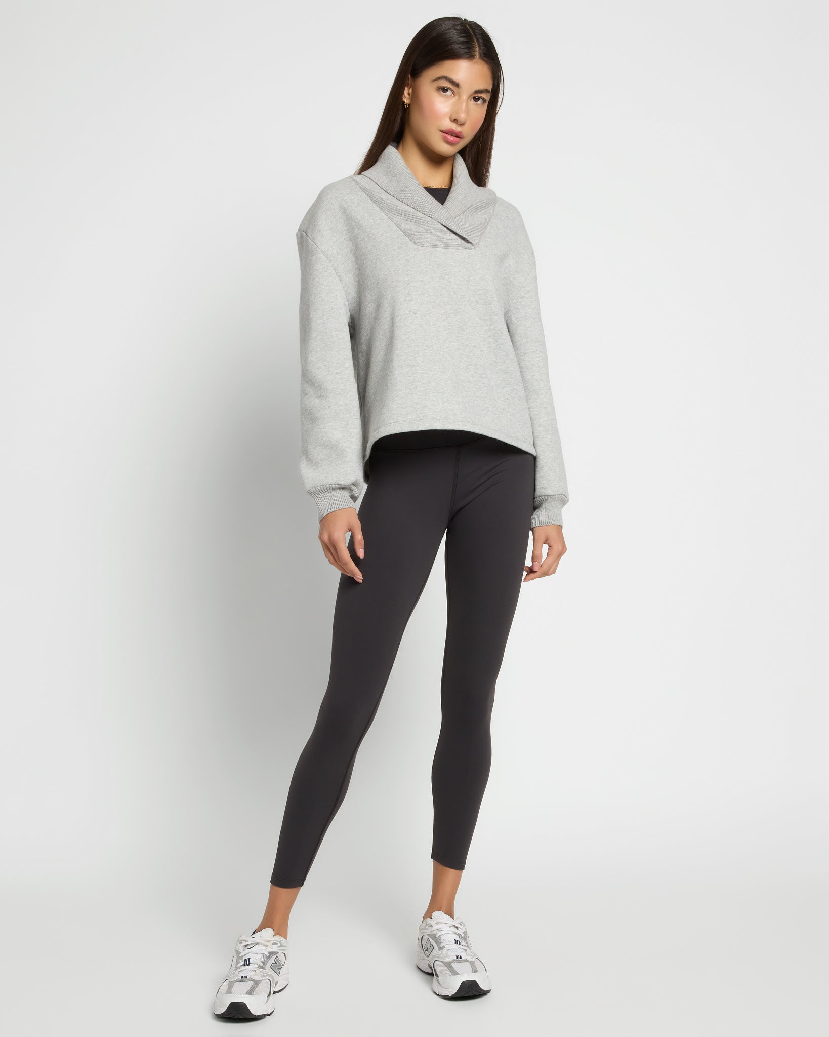 Athletic Heather $|& Interval Harmony Shawl Collar Pullover - UGC On Fig