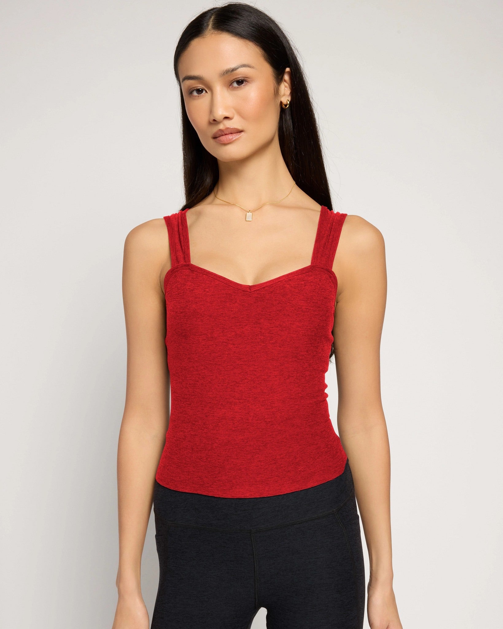 Love Red Heather $|& Interval FlowHeather Sculpt Starting Line Long Crop Tank - SOF Front