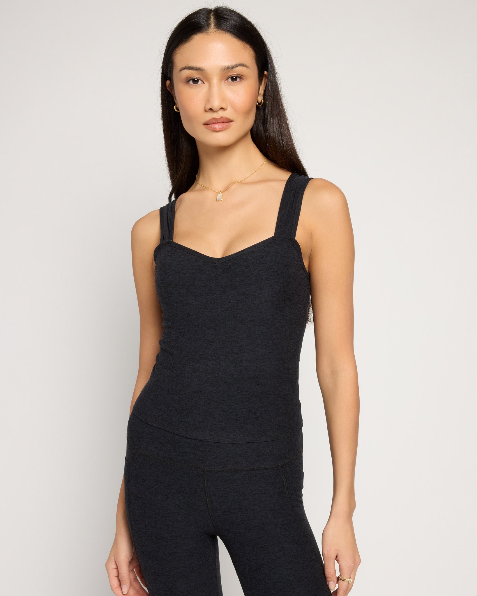 Night Sky Heather $|& Interval FlowHeather Sculpt Starting Line Long Crop Tank - SOF Front