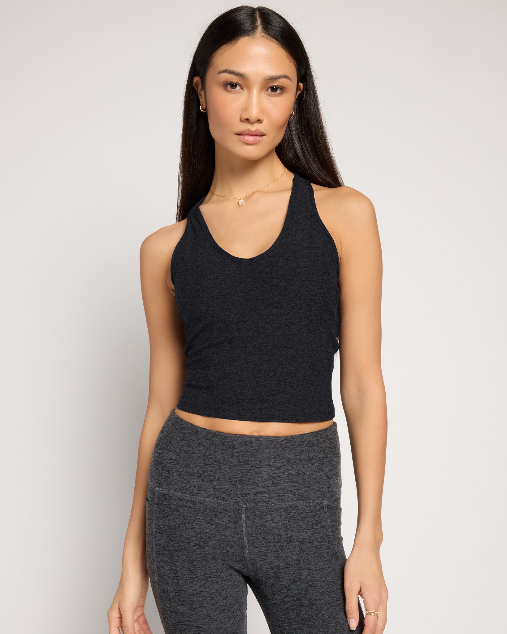 Night Sky Heather $|& Interval FlowHeather Sculpt Stride Long Crop Tank - SOF Front