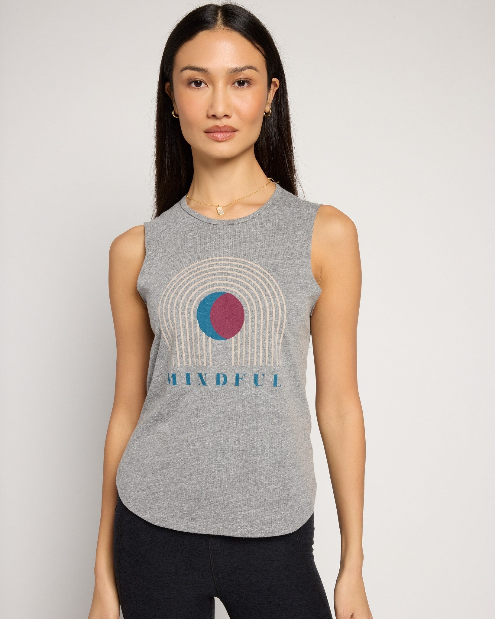 Heather Grey $|& Interval Aspire Graphic Tank Mindful - SOF Front
