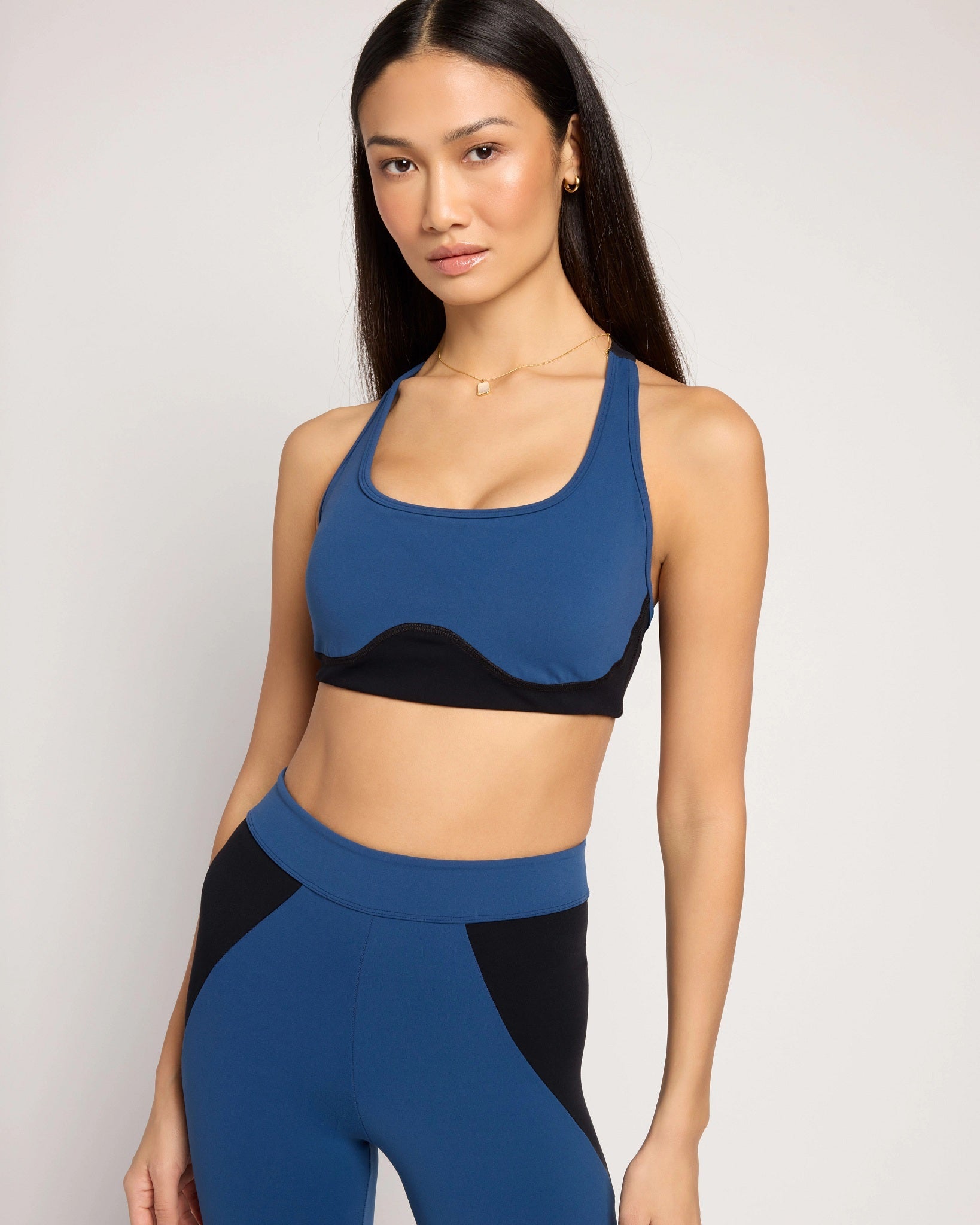 Deep Teal/Black $|& Interval CloudLight Scoreline Colorblocked Bra - SOF Front