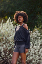 Black $|& Interval CloudLight Rapid Off Shoulder Top - SOF Side