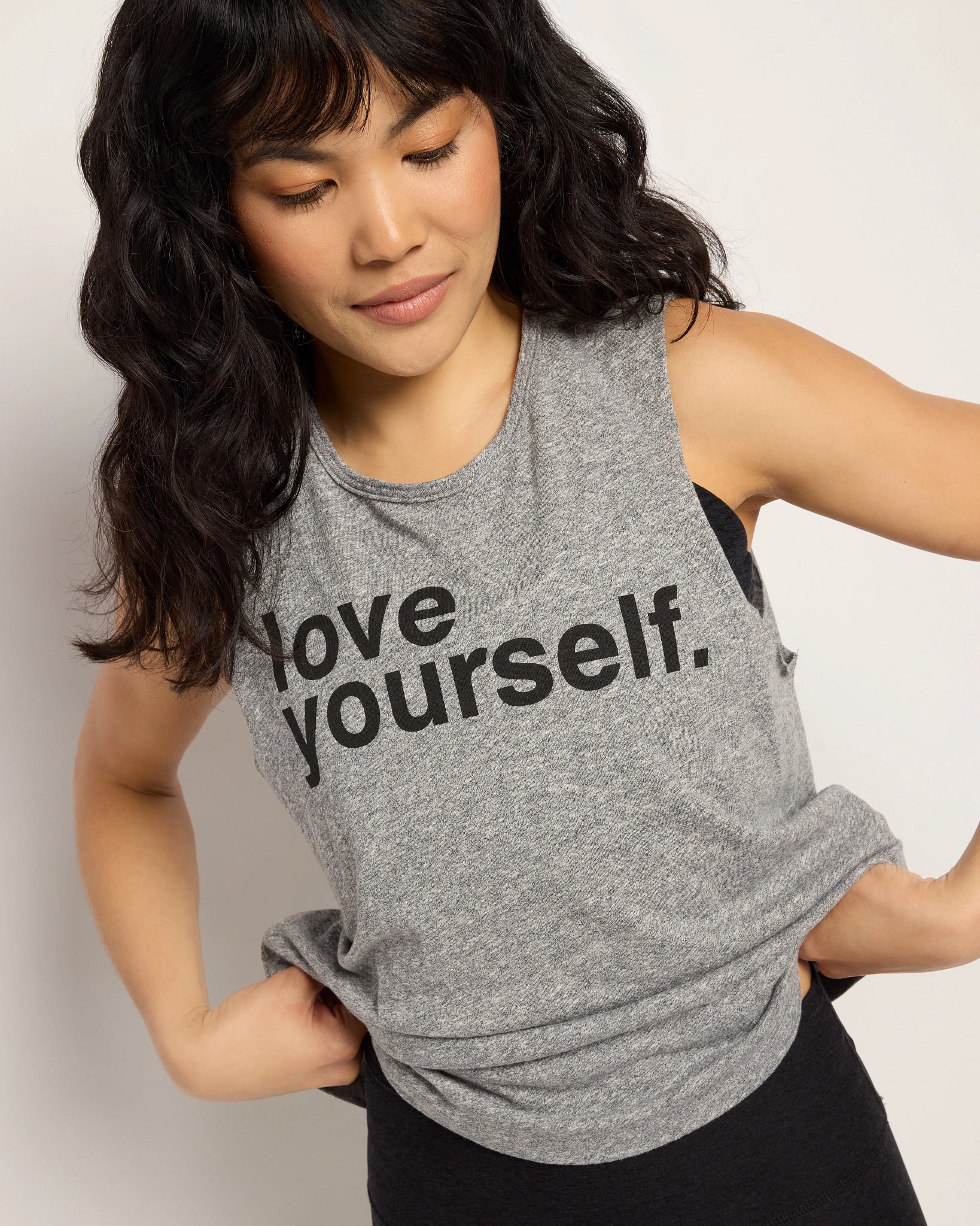 Heather Grey $|& Interval Aspire Graphic Tank Love Yourself - SOF Full Front
