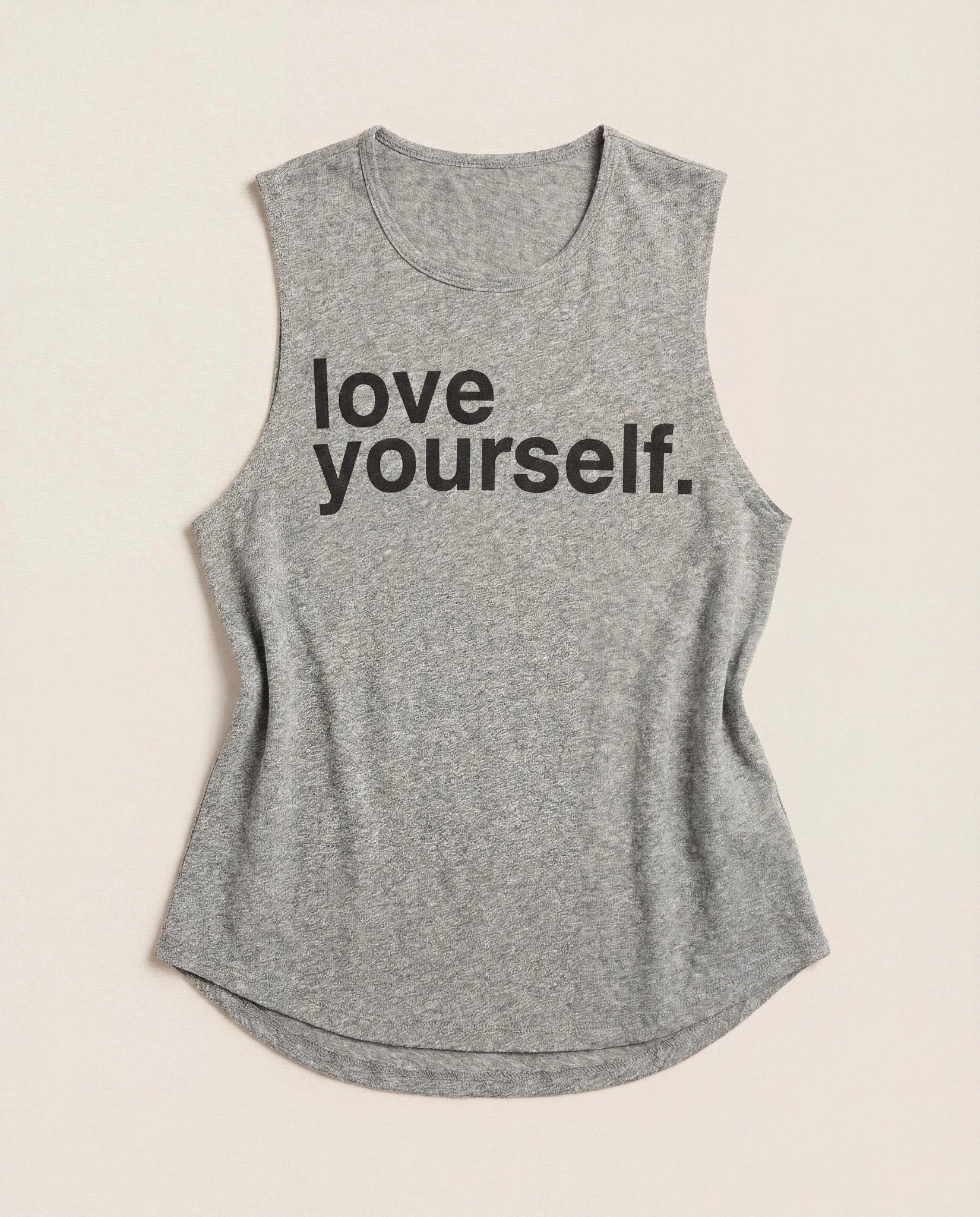 Heather Grey $|& Interval Aspire Graphic Tank Love Yourself - Hanger Detail